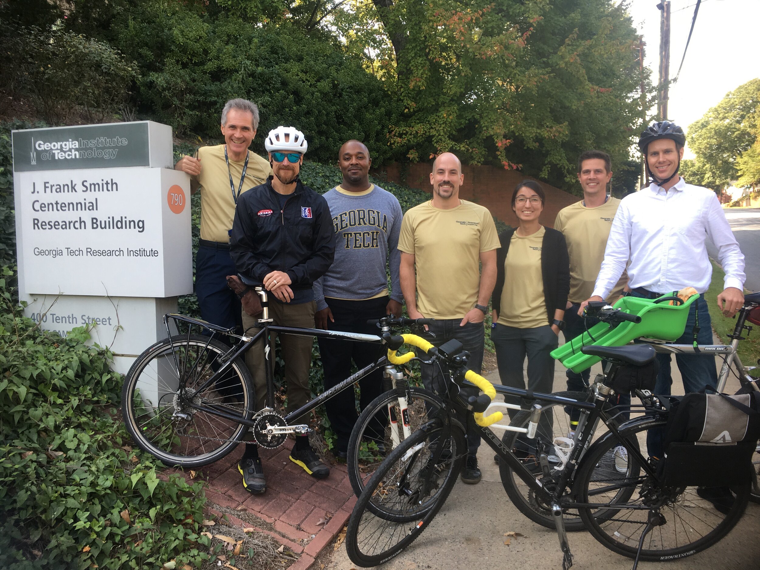 Members of the GTRI’s Thighs team (L-R): Jett Marks, Kit Plummer, Jason Bryan, Joshua Forester, Abby Perry, Josh Wells, and John Rose. Team member Kellen Denny is not pictured. Photo courtesy of Joshua Forester.