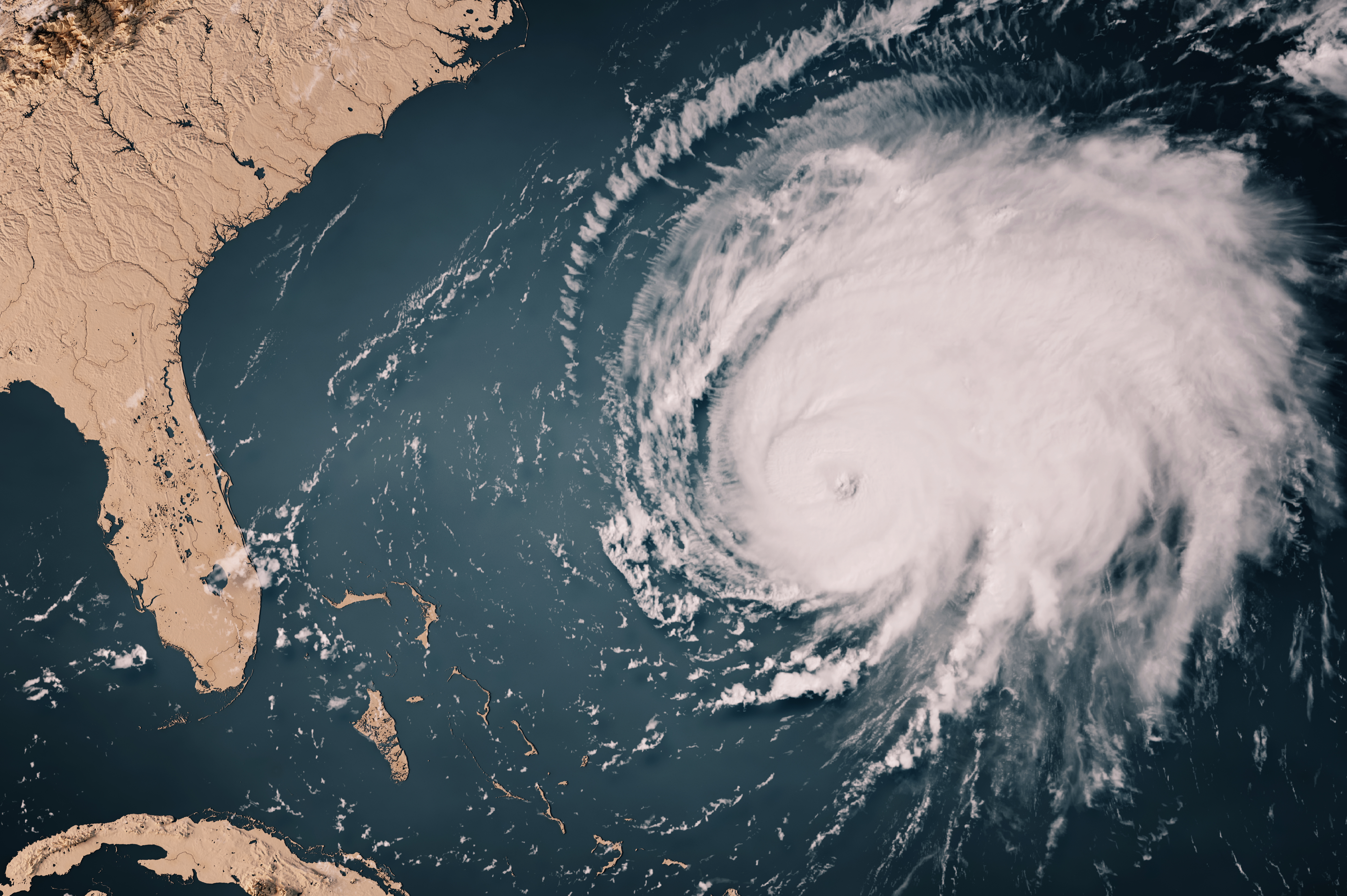 3D Render of Category 4 Major Hurricane Fiona east of Florida. Getty Images.