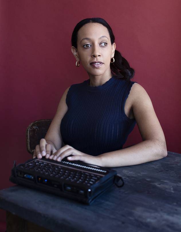 Girma with her braille computer