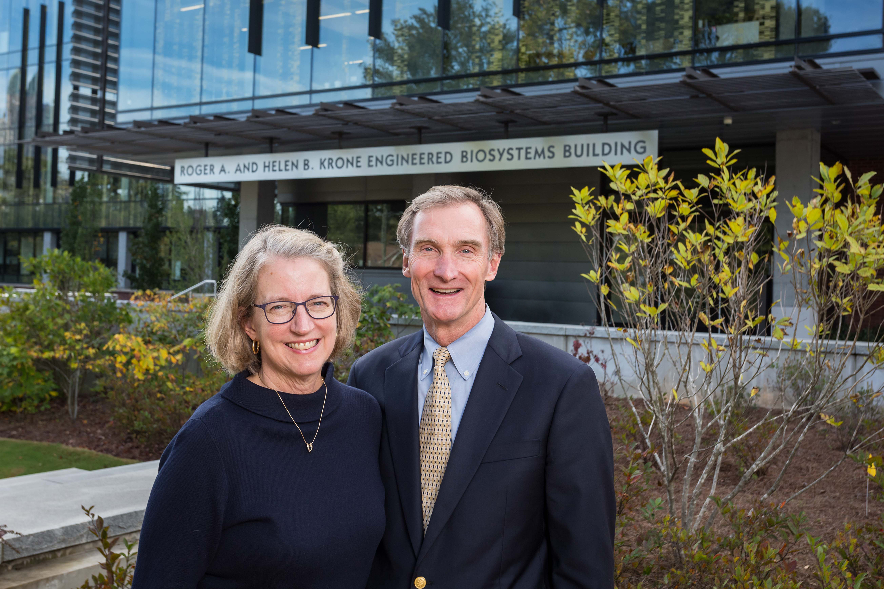 Helen and Roger Krone contributed the lead gift for the engineered biosystems building at the Georgia Institute of Technology in Atlanta. The Roger A. and Helen B. Krone Engineered Biosystems Building was officially named October 20, 2017.