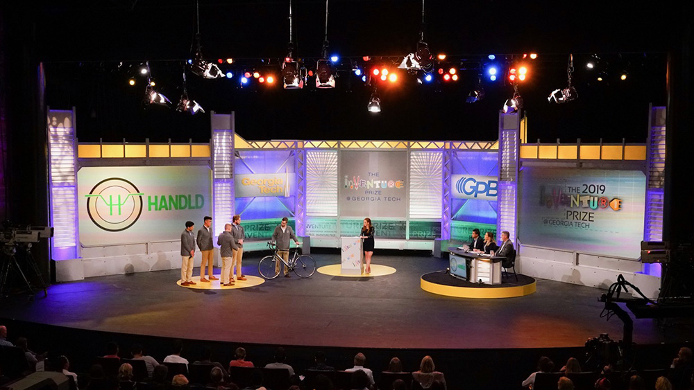 Team Handld presents their idea to the judges during the 2019 InVenture Prize Finals. Aired live on Georgia Public Broadcasting, the finals are the culmination of months of preparation, prototyping and pitching. (Photo: Dalton Touchberry)