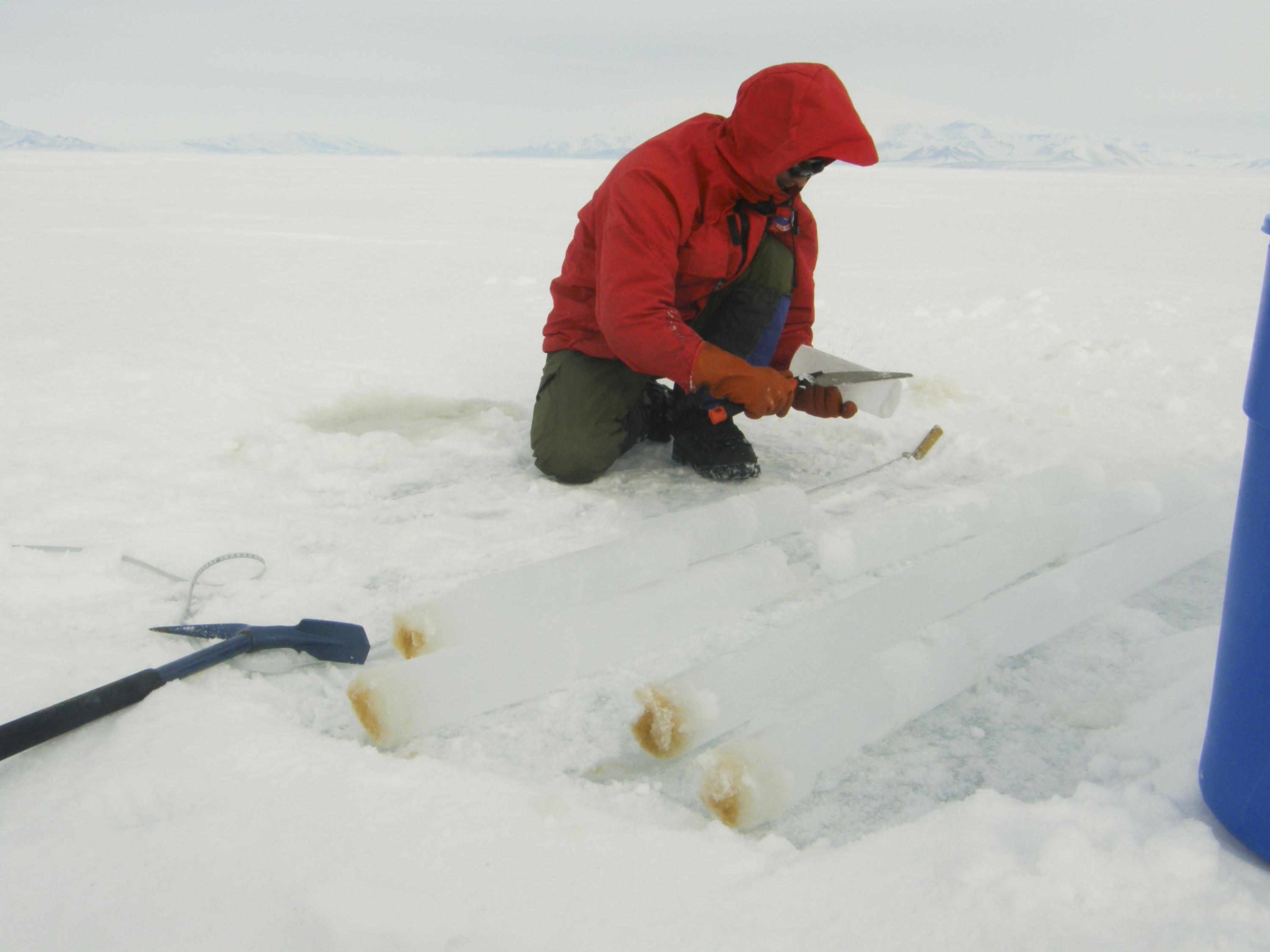 Jeff Bowman from Scripps Institution of Oceanography takes ice core samples on Antarctica. As OAST's deputy principal investigator, he will focus his research on conditions conducive to life in Earth's under-ice oceans to search for signs of it elsewhere in our solar system. Credit: Jeff Bowman / Scripps Institution of Oceanography