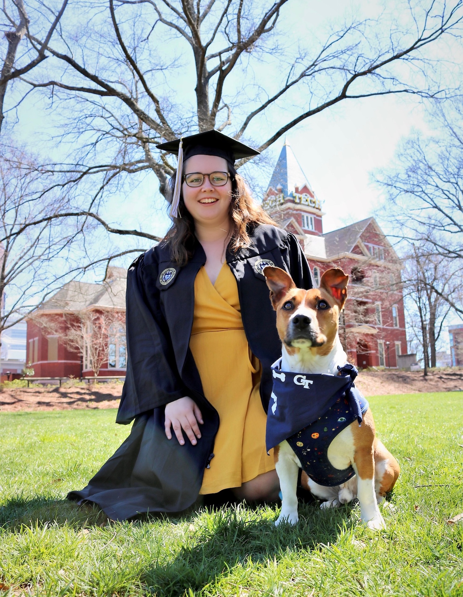 Celia Kornegay poses with her dog, Kramer Burdell, named after the well-known George P. Burdell.