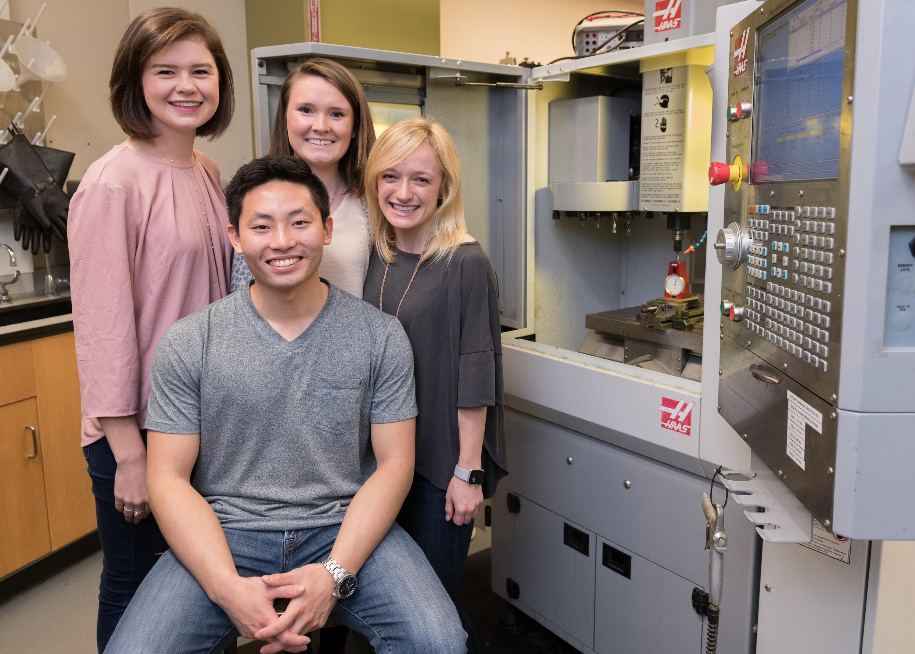 InVenture Prize finalist Scal-Pal redesigned surgical blade packages so they’re easier and safer to use. The inventors are biomedical engineering majors: Rachel Mann, Bailey Klee, Sydney Platt and Nicholas Quan. (Photo by Allison Carter)
