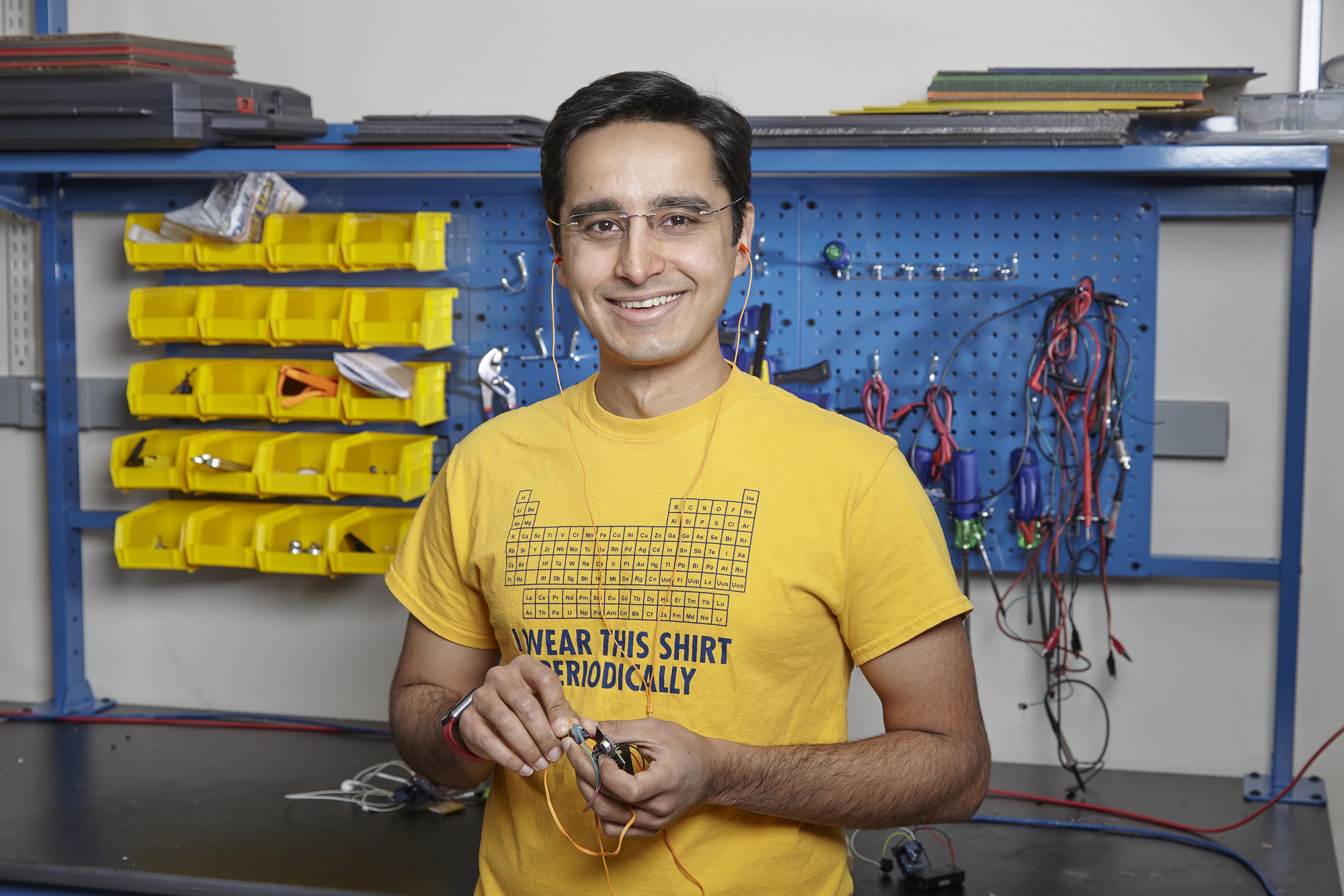 Georgia Tech Assistant Professor M. Saad Bhamla led a research team to develop the LoCHAid, an ultra-low-cost hearing aid built with a 3D-printed case and components that cost less than $1. (Credit: Craig Bromley)