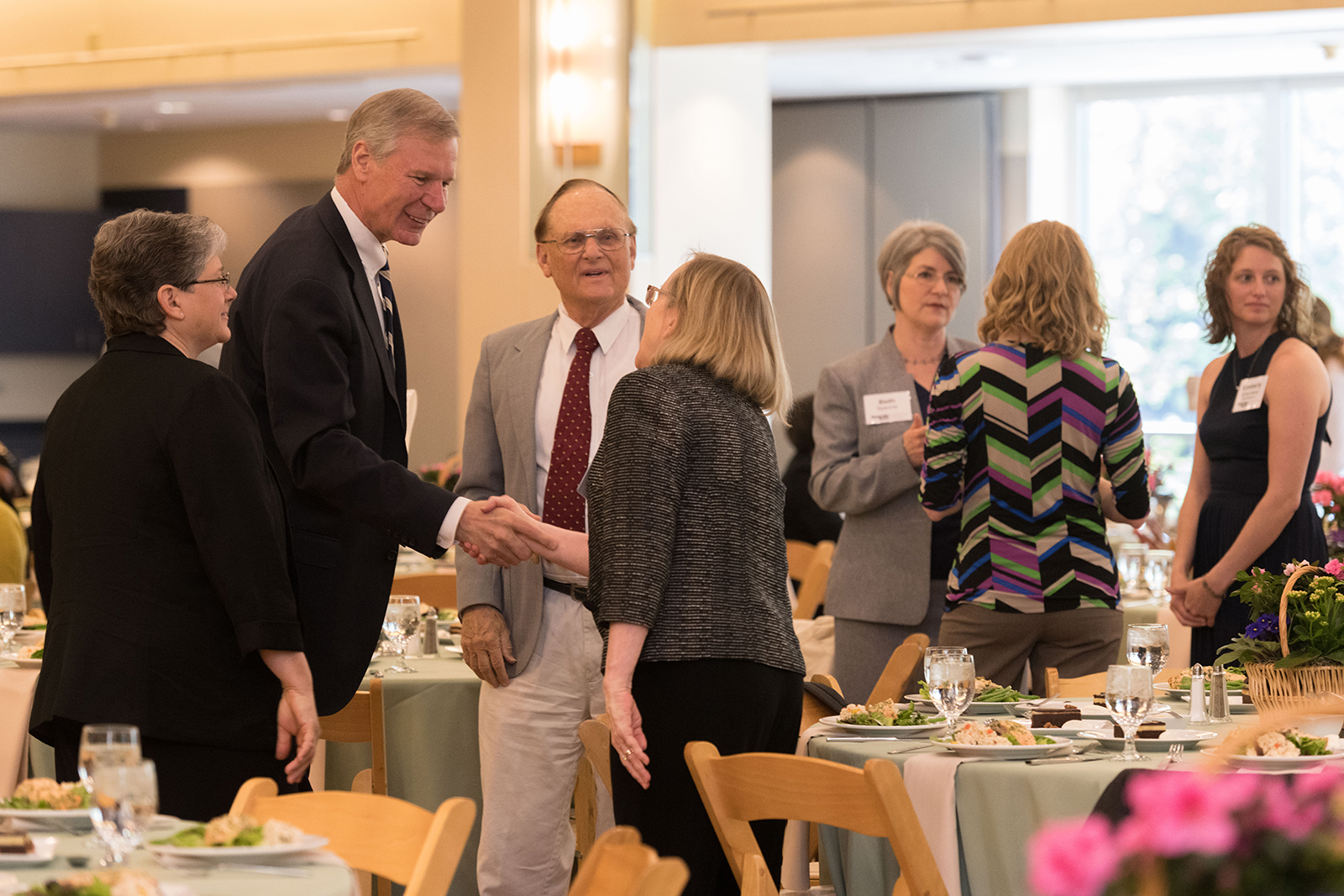 President G.P. "Bud" Peterson visits with attendees at the 2018 Faculty Staff Honors Luncheon