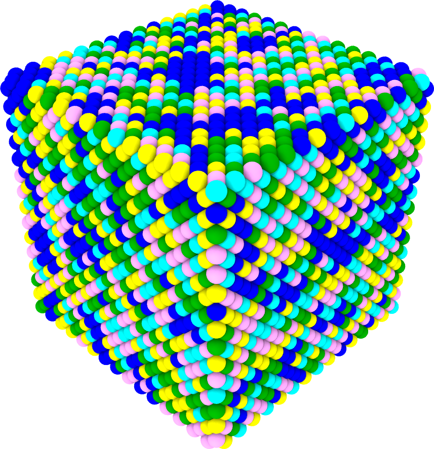 This schematic illustration of the new palladium-containing high entropy allow shows how new alloy contains large palladium clusters (blue atoms).