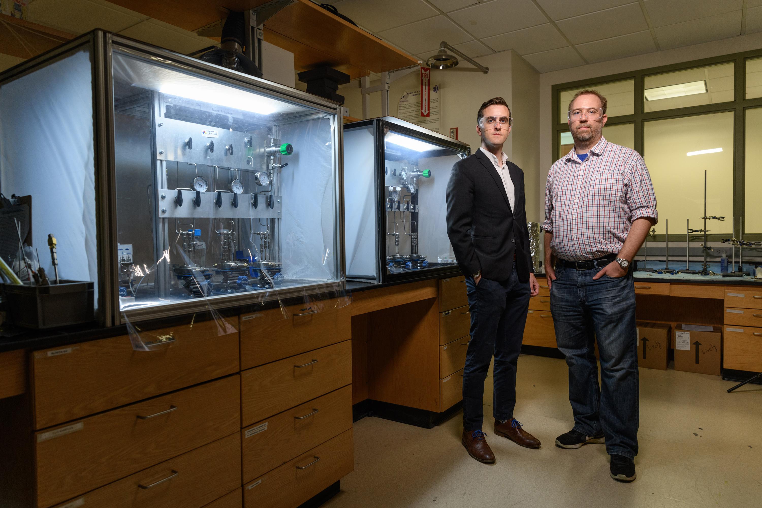Ryan Lively, an associate professor in Georgia Tech's School of Chemical & Biomolecular Engineering and Mark Losego, an assistant professor in the School of Materials Science and Engineering. (Credit: Rob Felt)