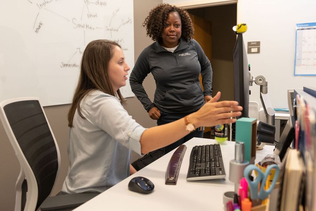 Sarah Morales (left) and a colleague, JaPeera Edmonds, are working on the Healthy Jackets Peer Education Program. They are recruiting students this fall, then, in the spring, they will extensively train the first cohort of students to plan and implement health programs to their peers.