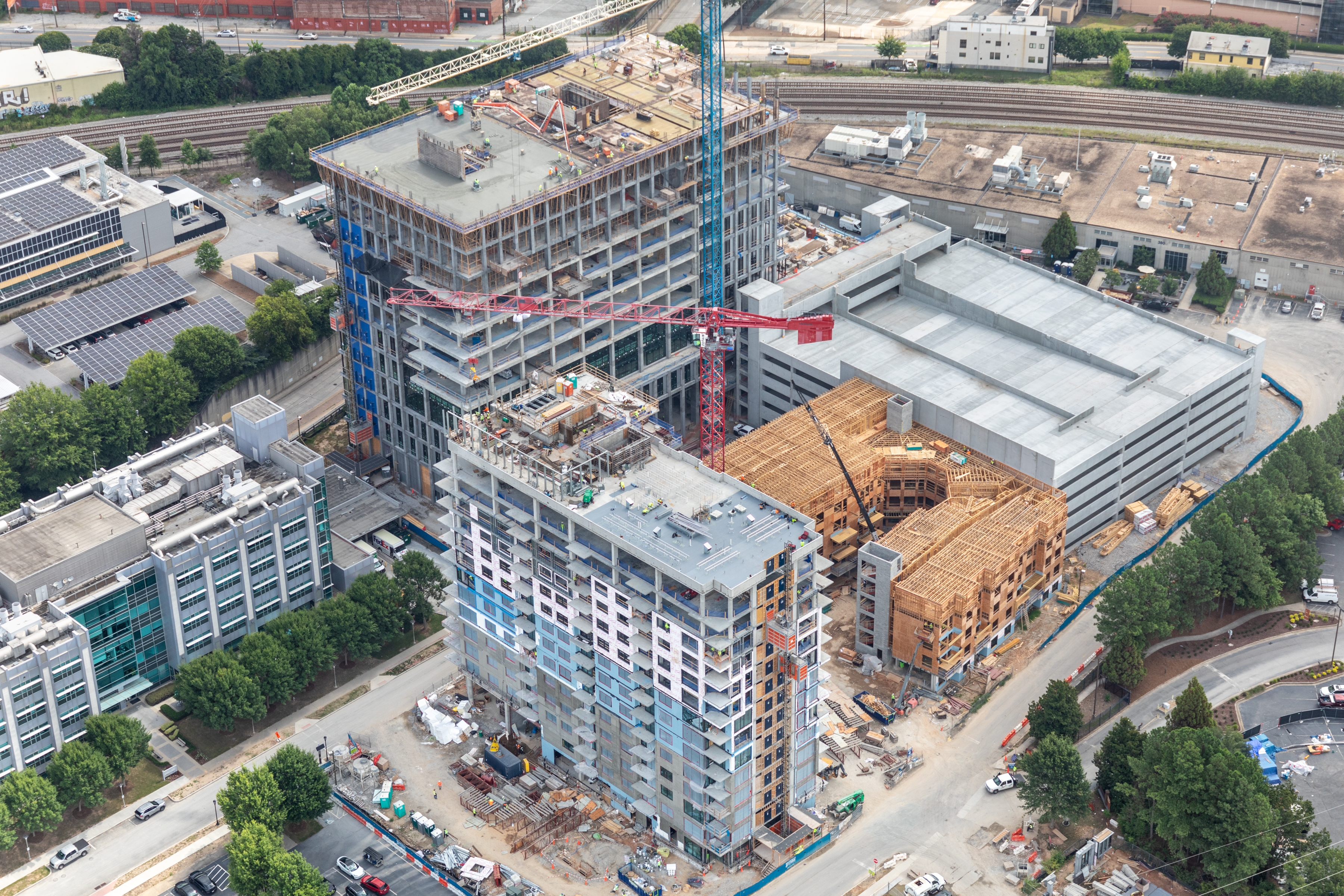 Phase I of Science Square, which includes the Science Square Labs building, the apartment community, and a new parking deck, are all on schedule to be completed in March 2024.

Photo courtesy of Aerial Innovations Southeast. 
