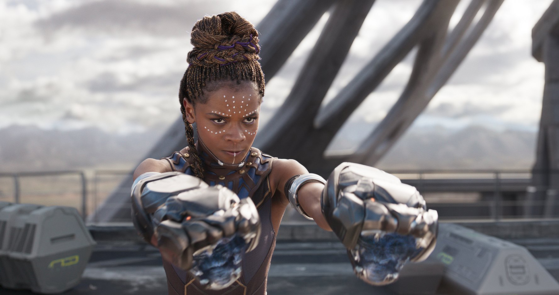 Princess Shuri, played by Letitia Wright, puts the technologically advanced weapons she helped design and build to use in helping her brother defend the kingdom of Wakanda in "Black Panther." Marvel Films photo