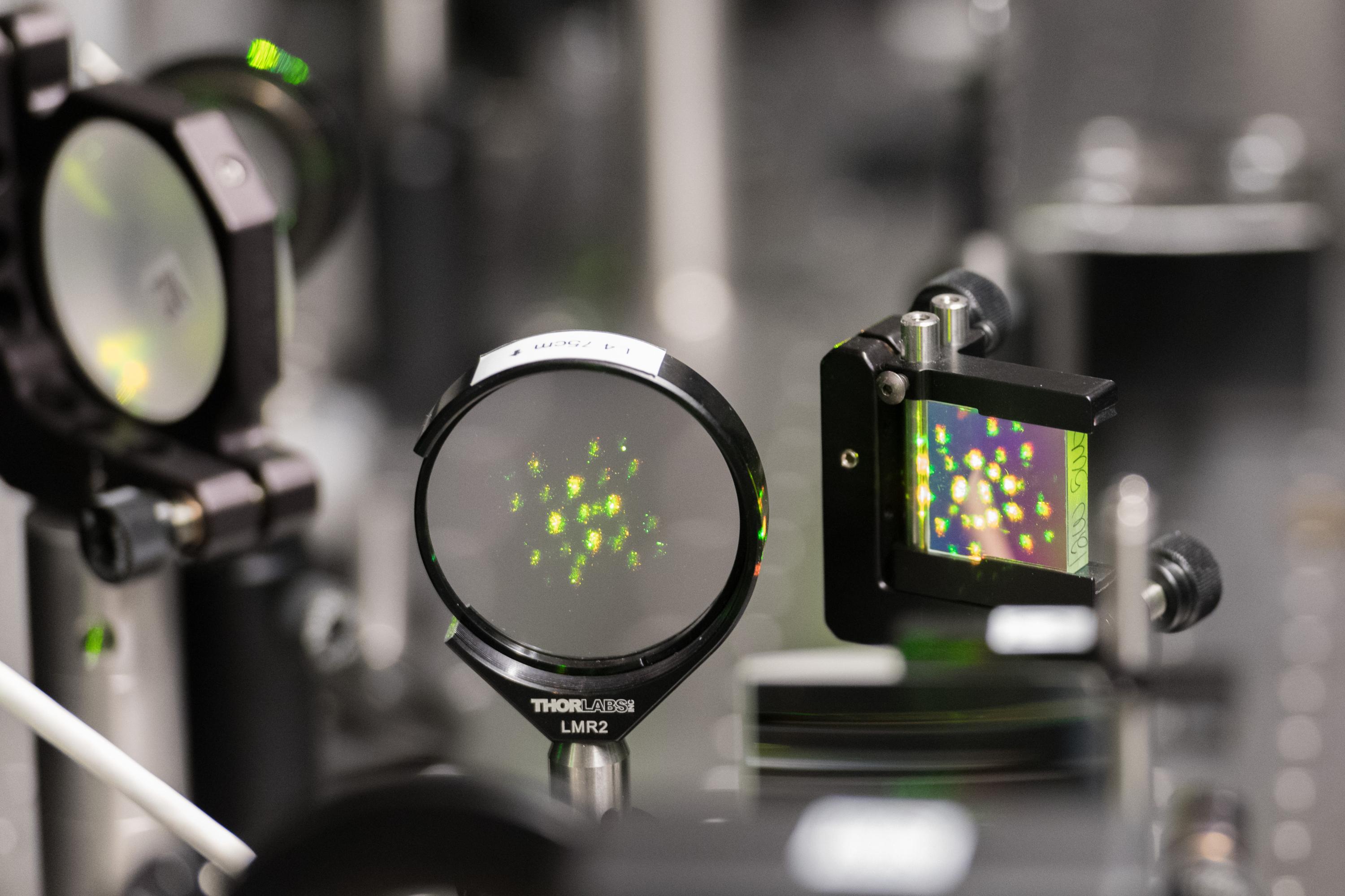 Laser light in the visible range is processed for use in the testing of quantum properties in materials in Carlos Silva's lab at Georgia Tech. Credit: Georgia Tech / Allison Carter