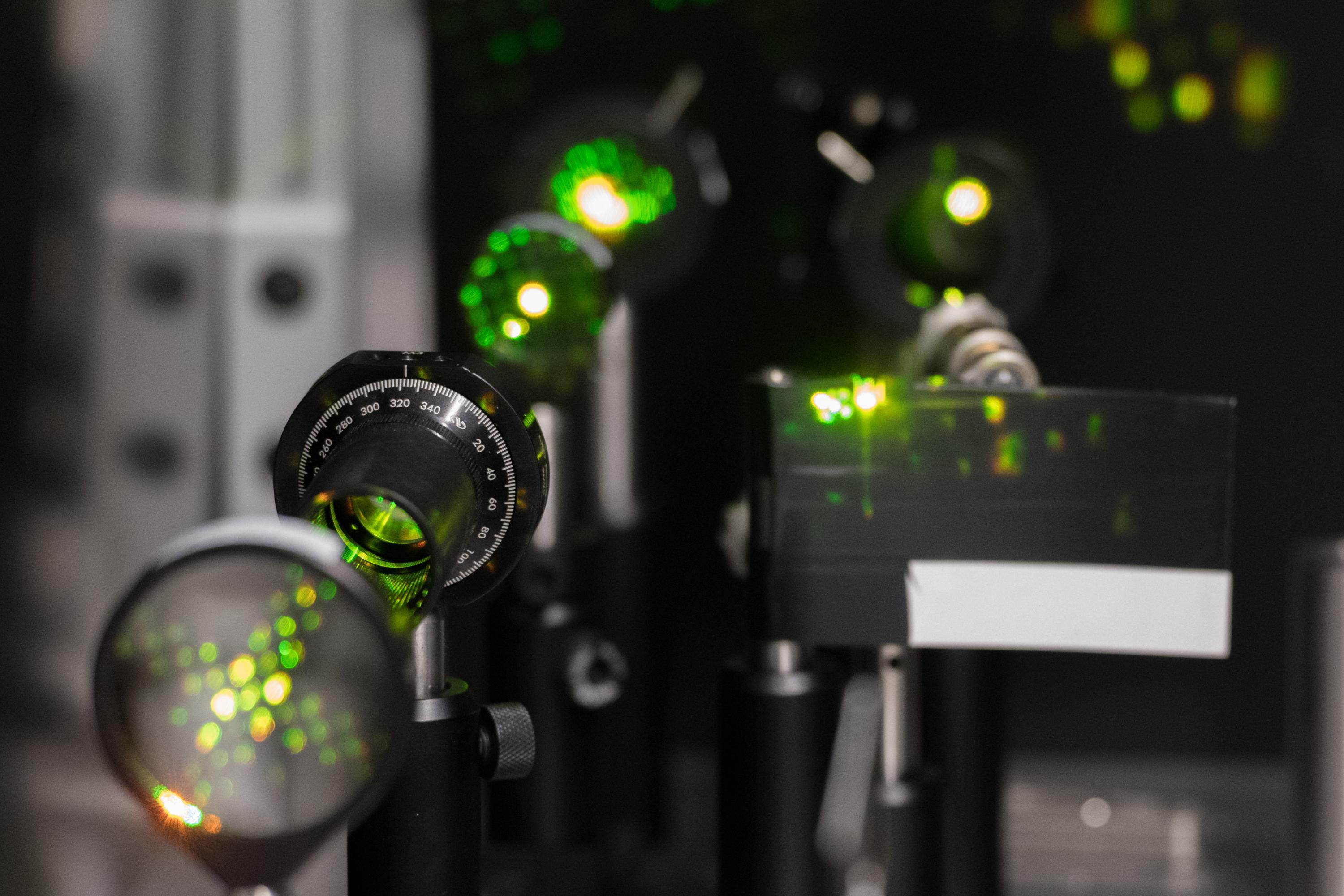 Laser light in the visible range is processed for use in the testing of quantum properties in materials in Carlos Silva's lab at Georgia Tech. Credit: Georgia Tech / Allison Carter