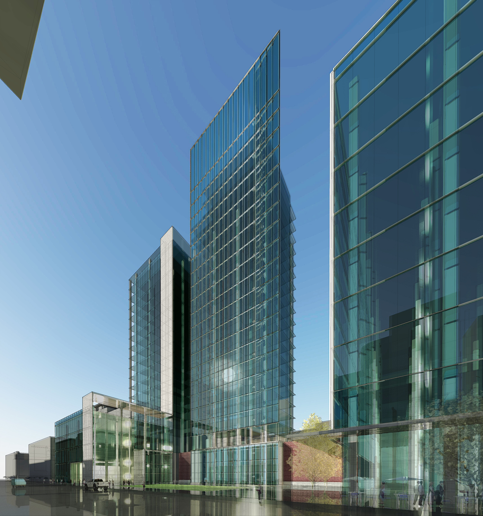 Rendering shows the view from Acuity Brands Plaza in front of the Scheller College of Business, looking west down Fifth Street.