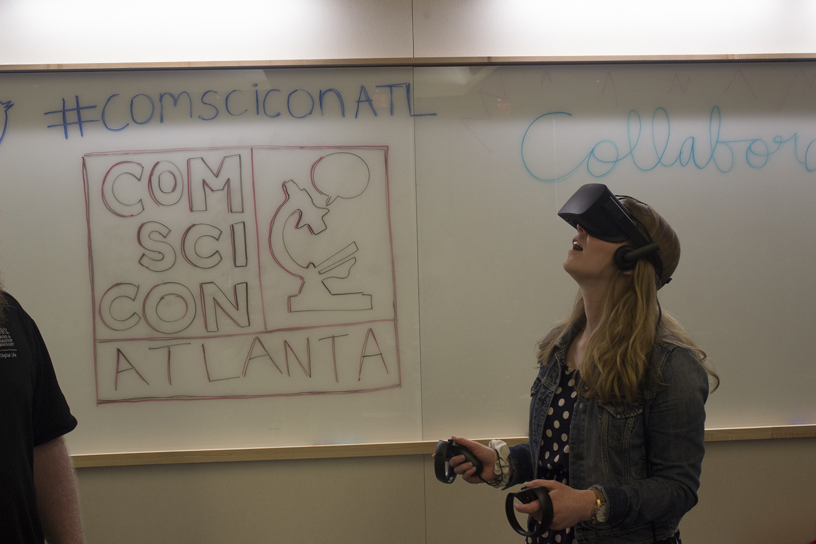 A ComSciCon ATL 2018 participant explores a bacterial protein bound directly to DNA in a virtual environment using an Oculus Rift, demoed by the Emory TechLab

Photos by Anzar Abbas and Carleen Sabusap
