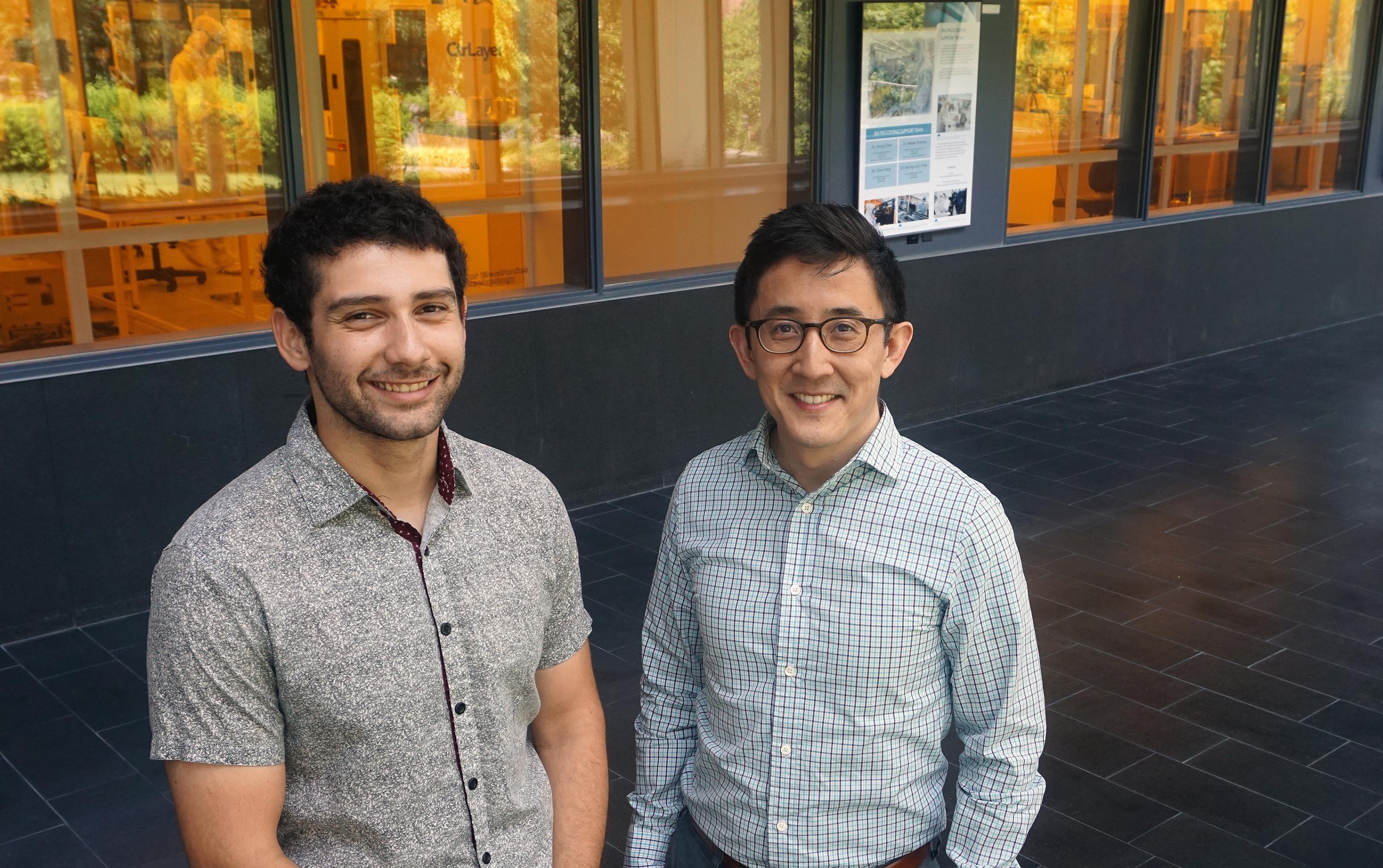 Ali Zamat (left), a grad student in the lab of Gabe Kwong (right), was co-lead author of recently-published research that demonstrates an enhanced version of CAR T-Cell therapy. Ali Zamat (left), a grad student in the lab of Gabe Kwong (right), was co-lead author of recently-published research that demonstrates an enhanced version of CAR T-Cell therapy.