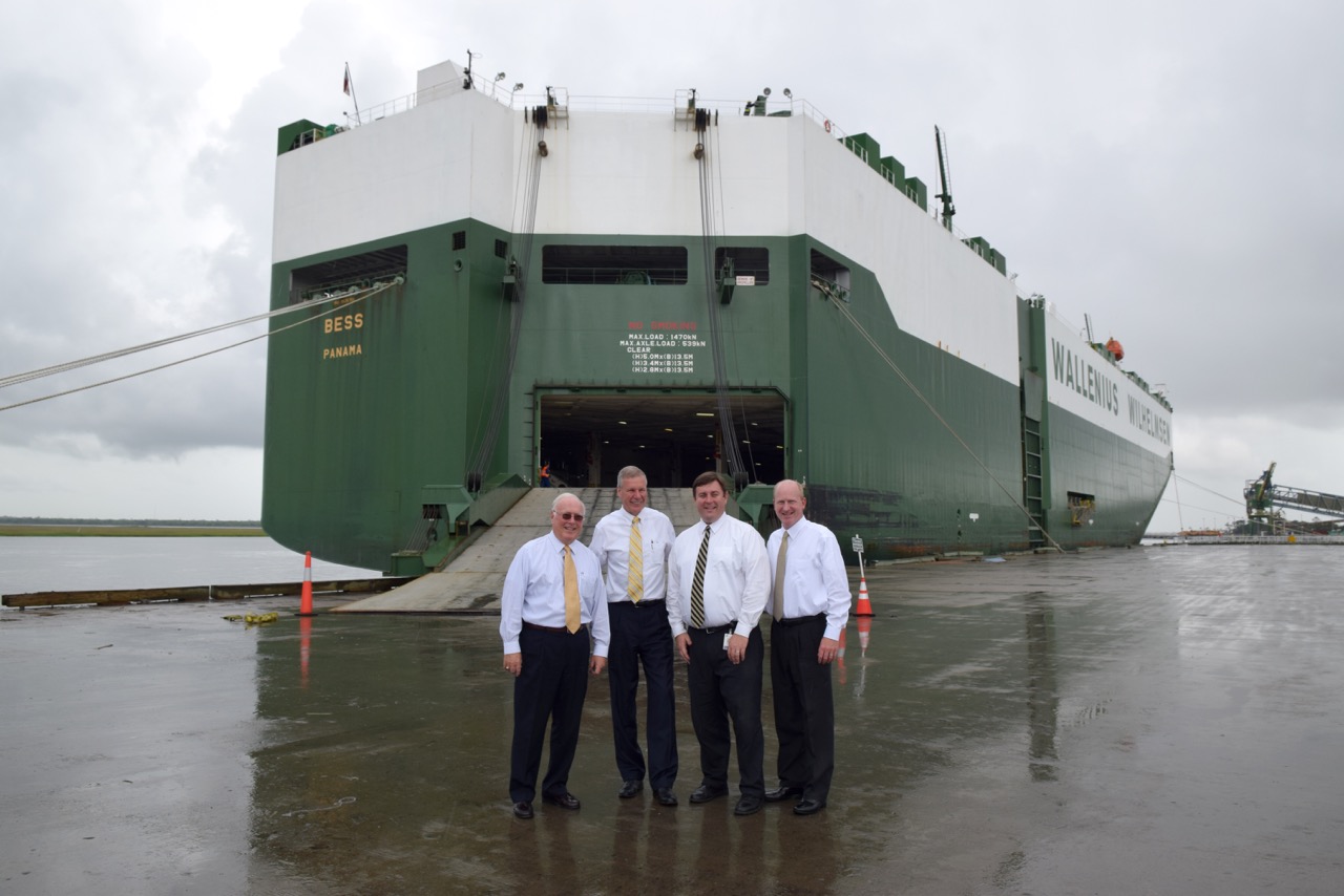 Colonel's Island, Brunswick Port - June 19, 2017
(Pictured left to right: Bill Dawson, general manager of operations, Brunswick &amp; Barge Facilities, Georgia Ports Authority/President G.P. "Bud" Peterson/Lee Beckman, manager of governmental affairs for the Georgia Ports Authority/Dene Sheheane, vice president Georgia Tech Government and Community Affairs)