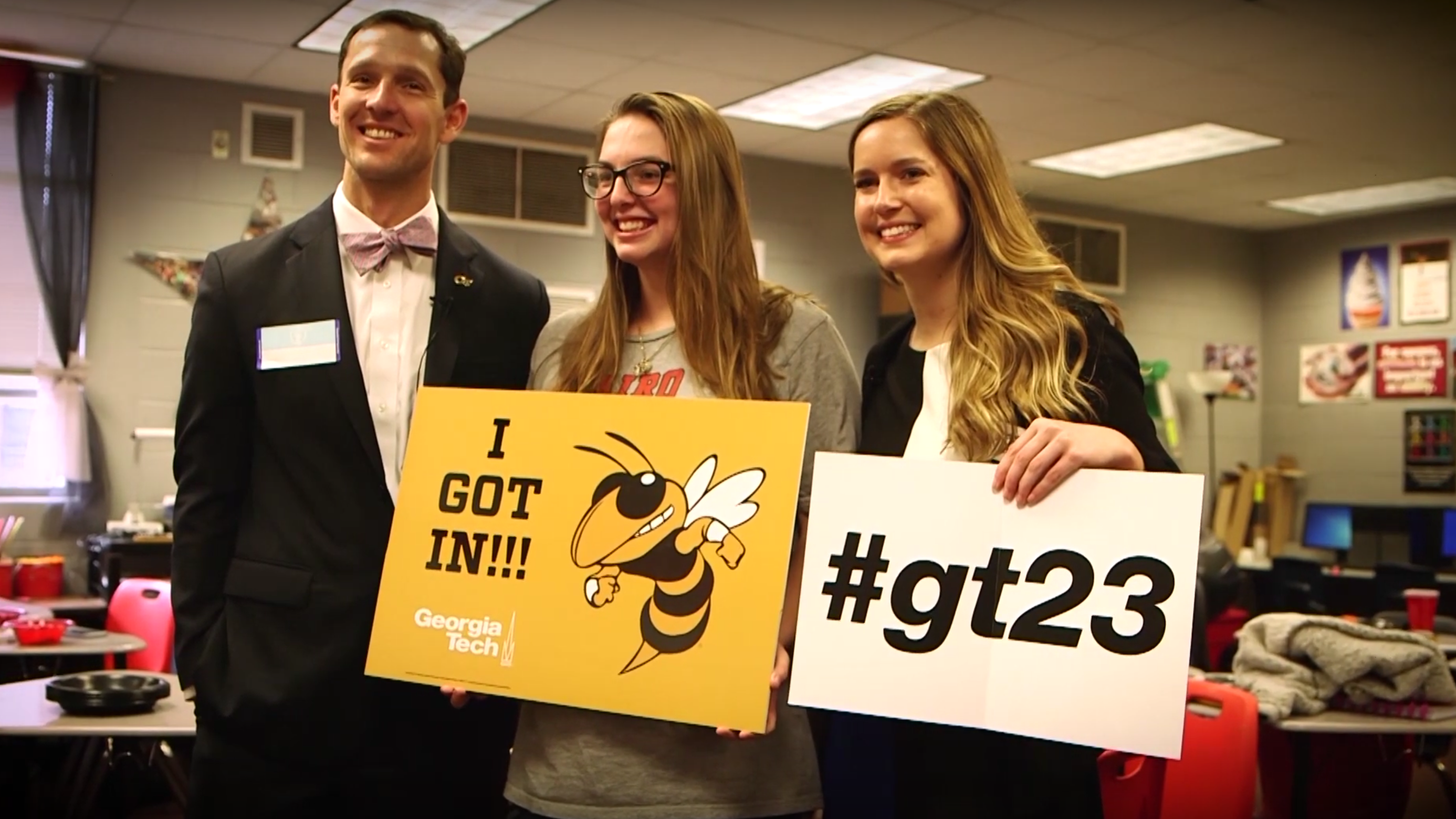 (L-R) Rick Clark, director of Undergraduate Admission; Meredith Renaud, admitted student; Caroline Cox, admission advisor