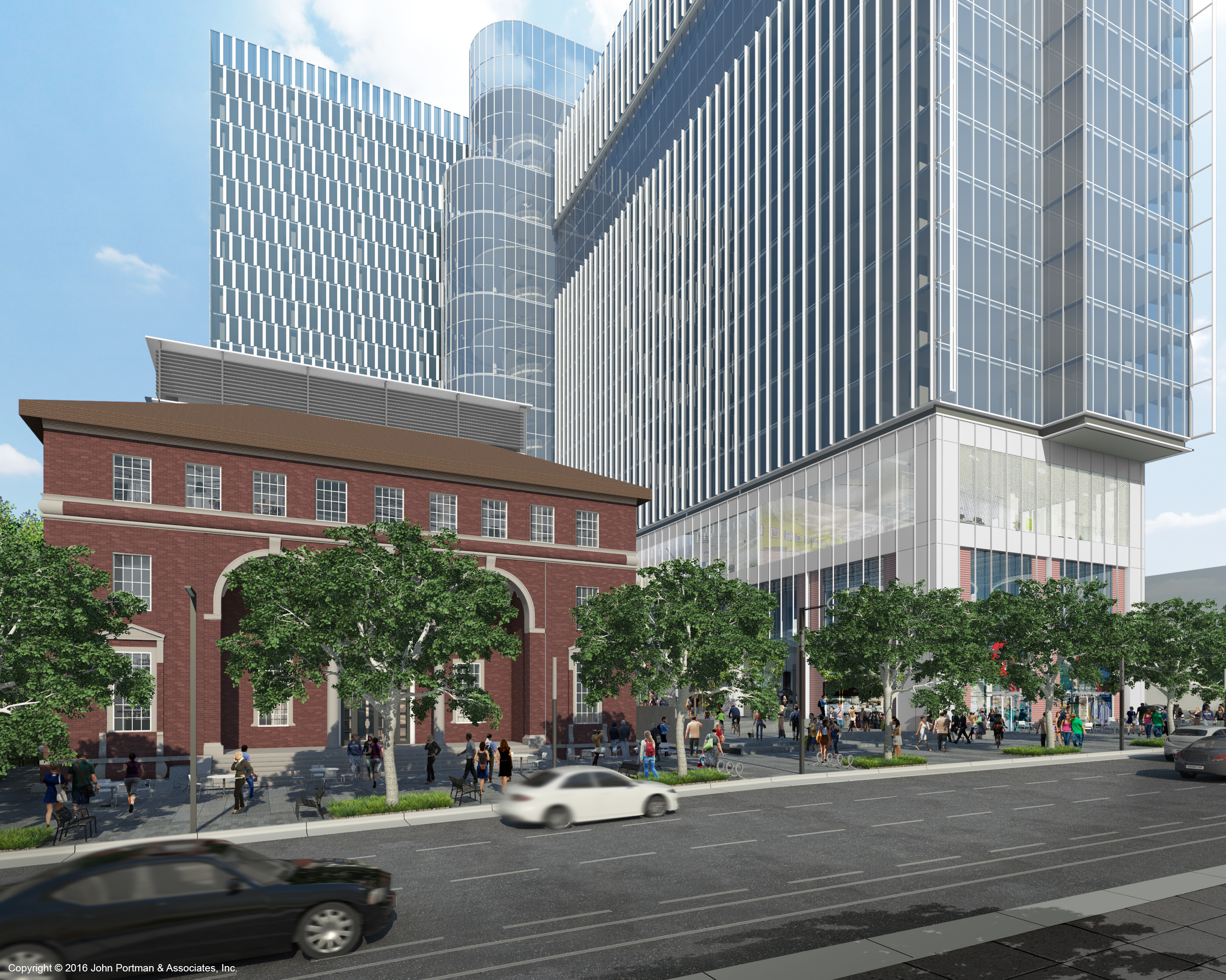 The new Coda building in Georgia Tech's Technology Square is a nearly 750,000-square-foot mixed-use project. John Portman & Associates is designing the facility. Georgia Tech will occupy about half the office space and the building will house Tech's high performance computing center. The retail space includes the adaptive reuse of the historic Crum & Forster building.