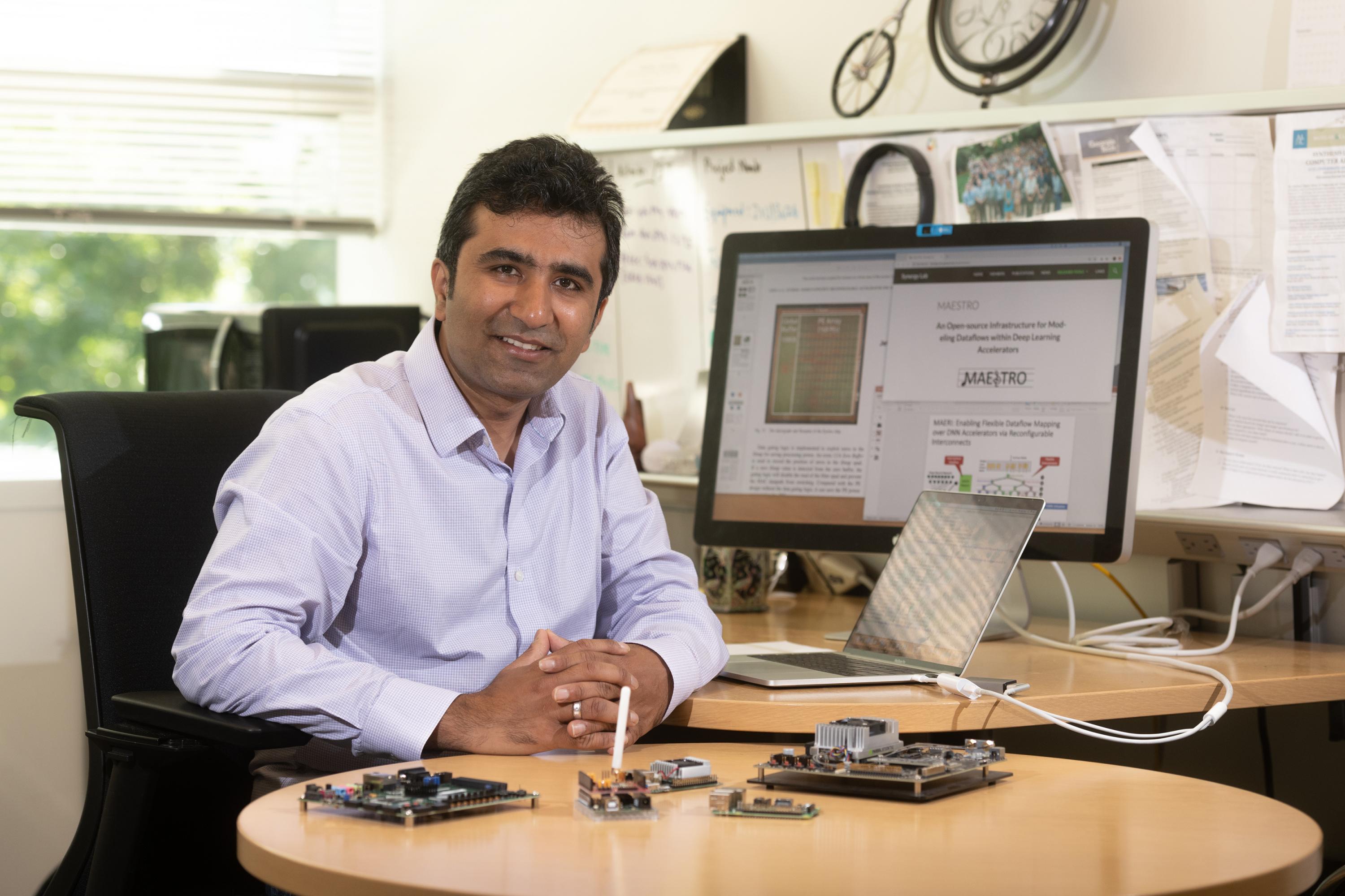 The research of Assistant Professor Tushar Krishna focuses on building hardware platforms to run AI applications efficiently. (Photo: Allison Carter, Georgia Tech)