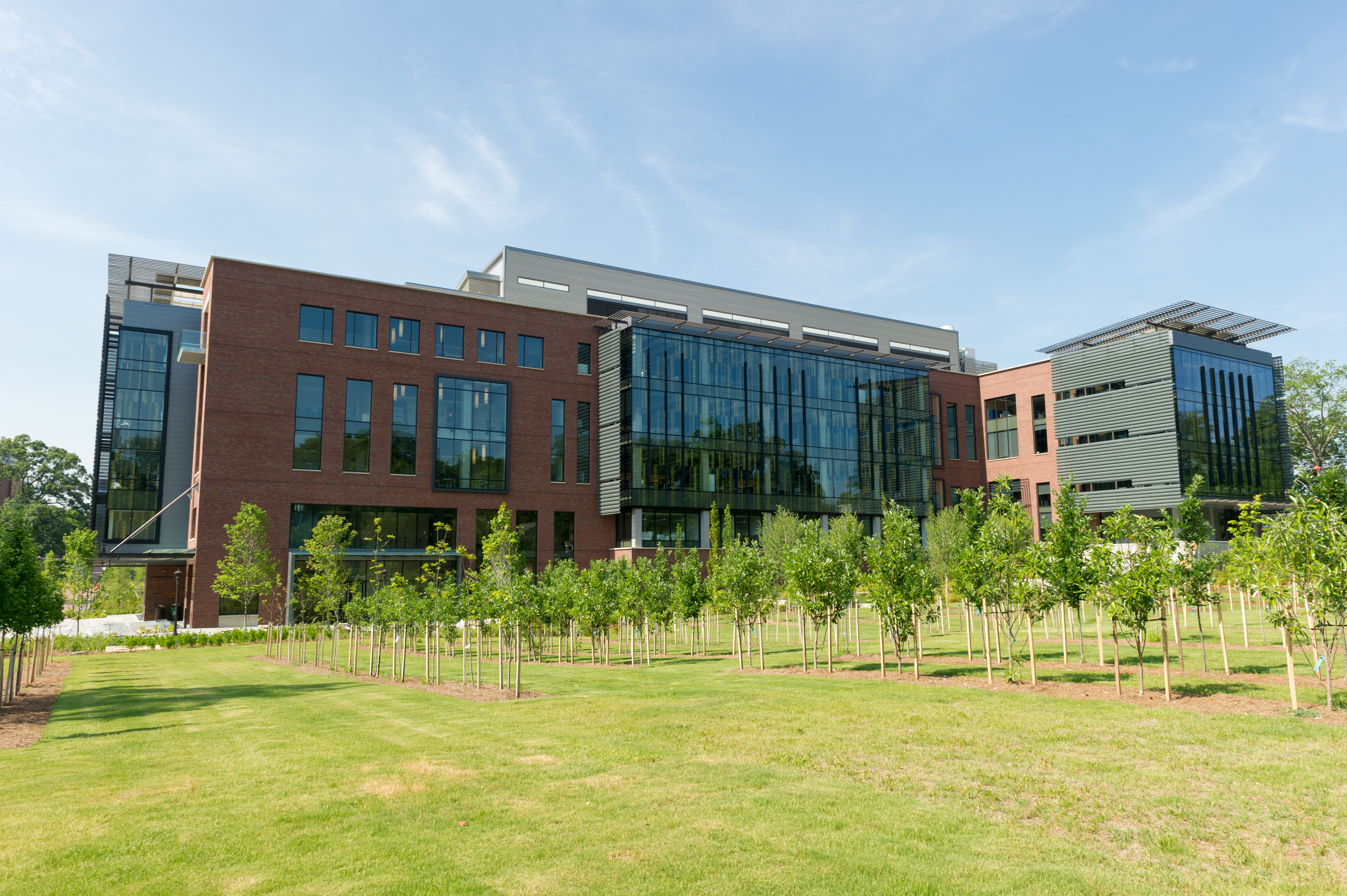 The Engineered Biosystems Building provides nearly 219,000 square feet of multidisciplinary research space. It is located on 10th Street, at the north end of the existing biotechnology complex. (Photo by Rob Felt)