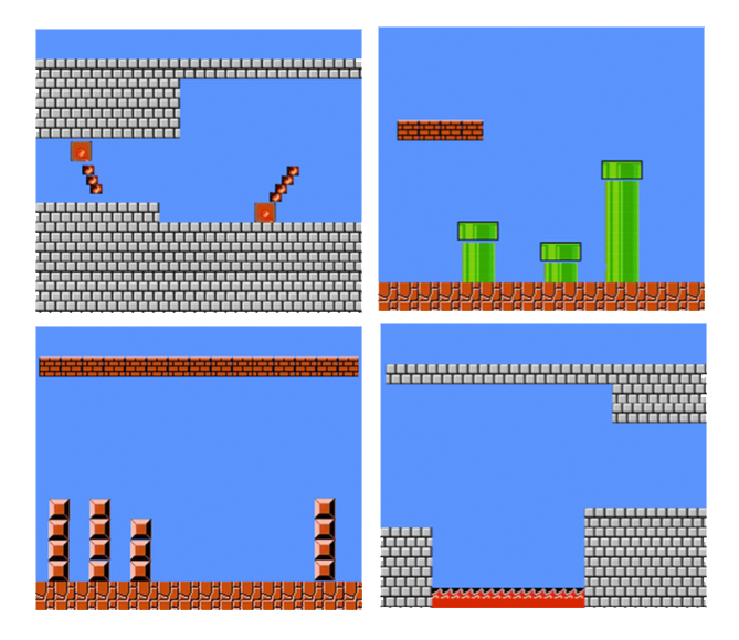 ENVISIONED BY A COMPUTER: More than 300 new playable game areas were created with the Georgia Tech automatic-level generator. An artificially intelligent system watched gameplay video of Super Mario Brothers from streaming video (e.g. YouTube, Twitch) to learn how to design game levels, a first-of-its-kind approach.