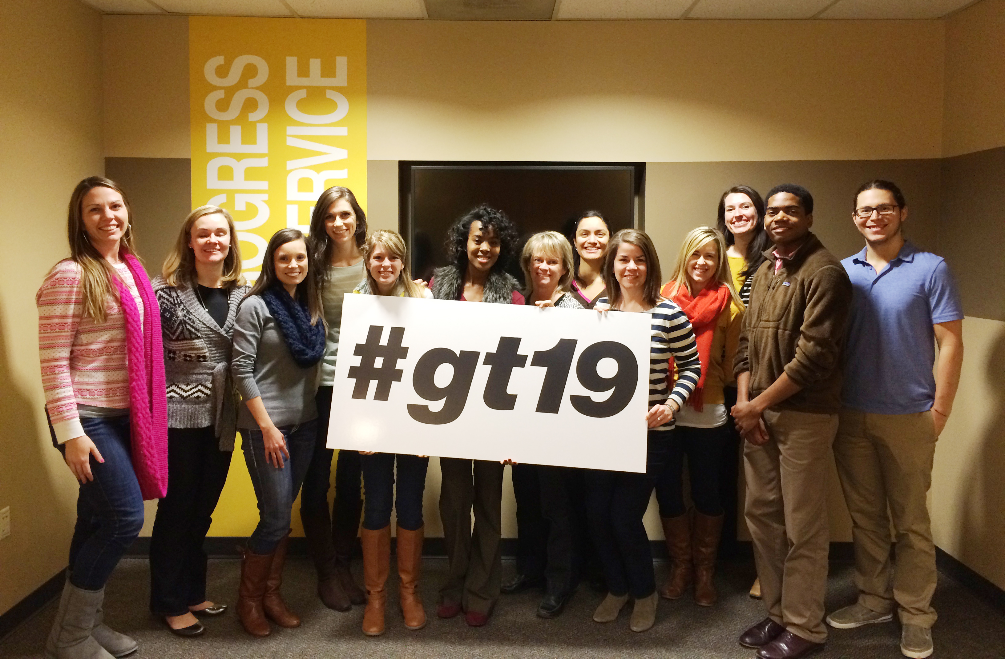 Staff from the Office of Undergraduate Admission welcome accepted freshman, who shared their excitement on social media with the #gt19 hashtag.