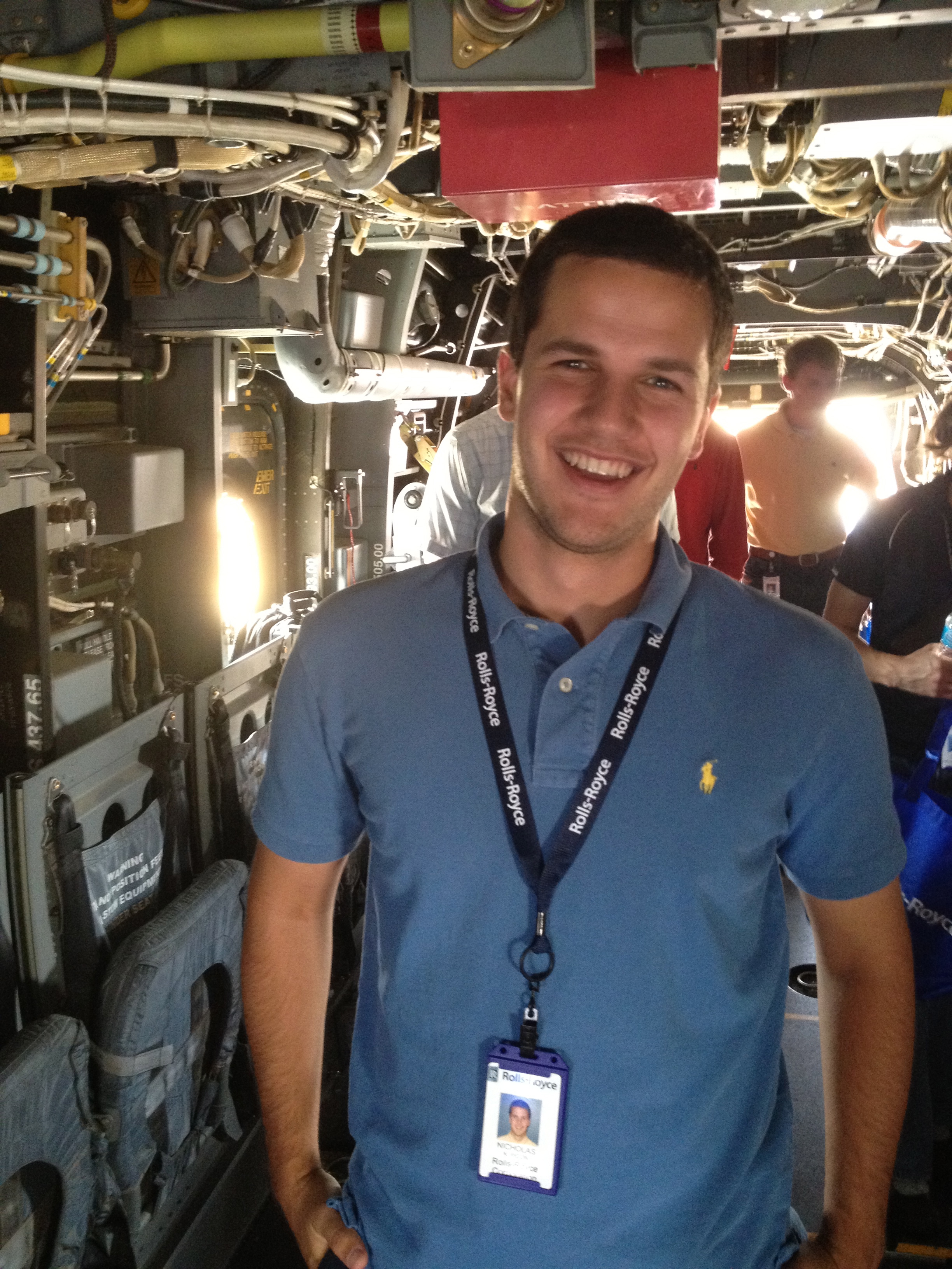 Nicholas Picon, an aerospace engineering major, inside a tiltrotor during his time working at Rolls-Royce. Picon was named a 2014 Marshall Scholar.