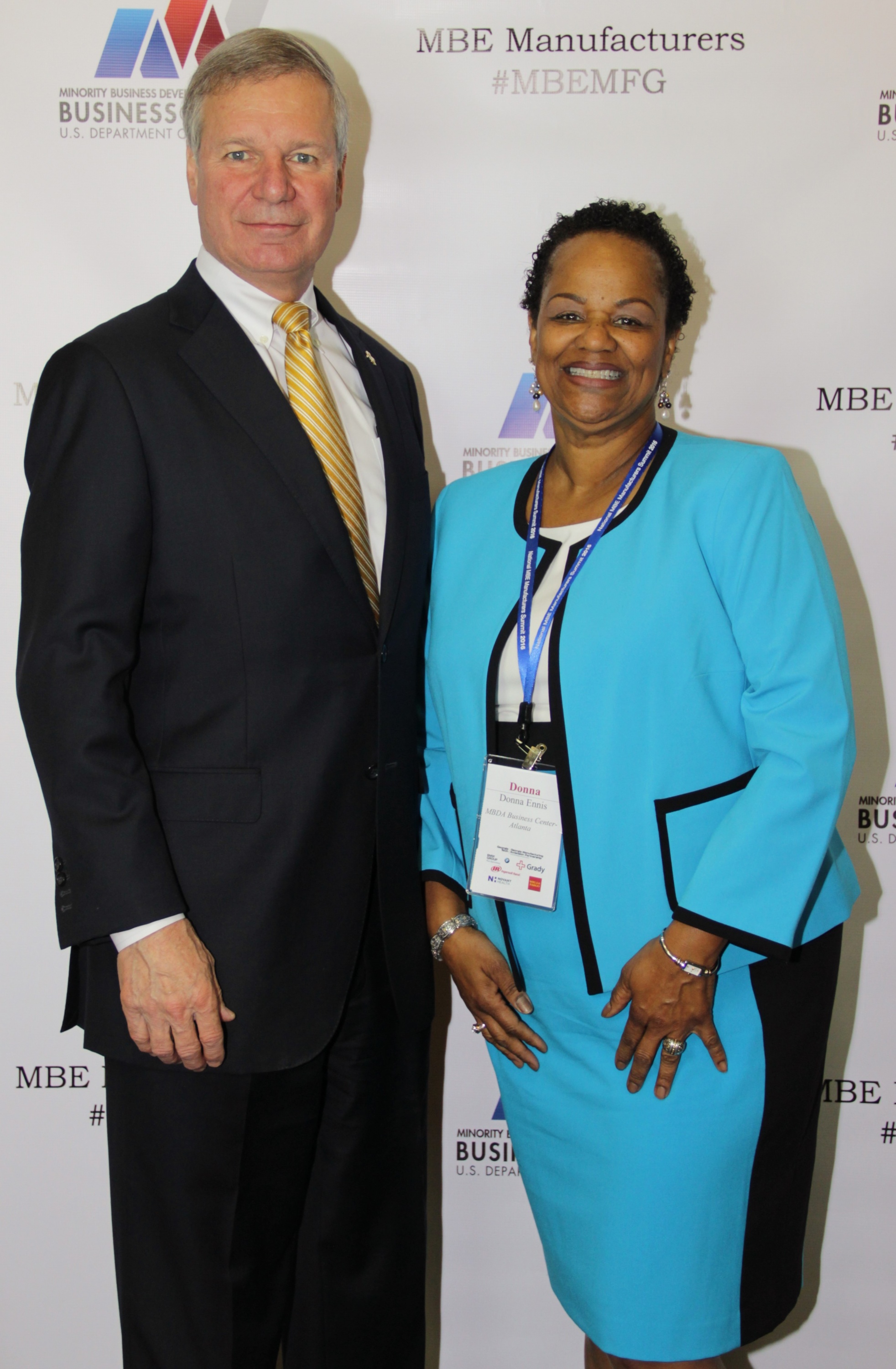 Georgia Tech President G.P. "Bud" Peterson, left, and Donna Ennis, director of the Minority Business Development Agency Business Center-Atlanta, a program of Tech's Enterprise Innovation Institute.