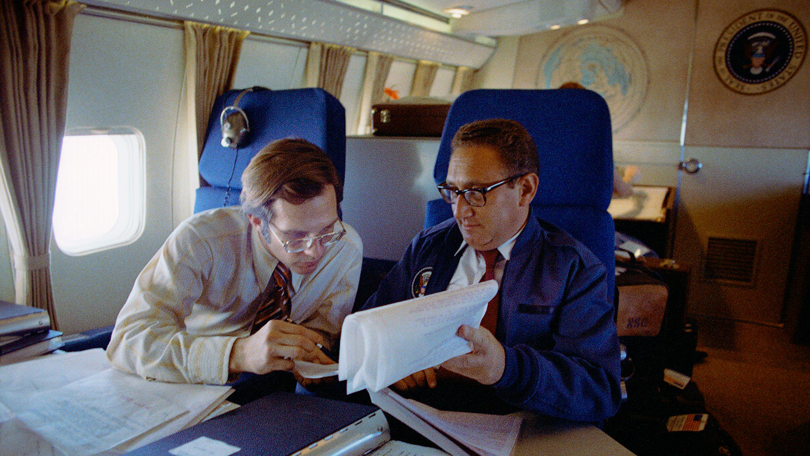 Henry Kissinger working aboard Air Force One in 1972.
