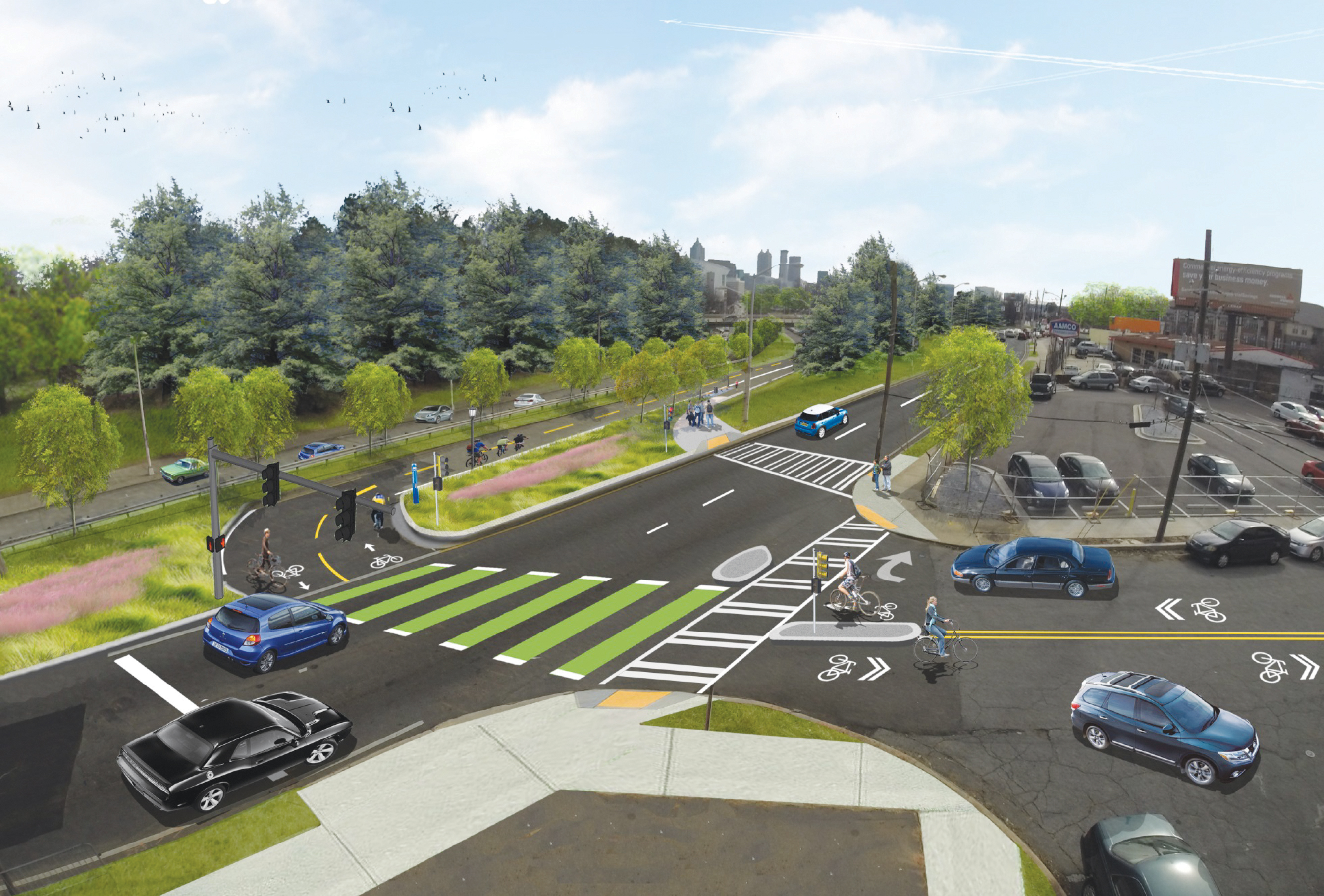 Rendering of Hampton Street at Tech Parkway, where it splits with Northside Drive