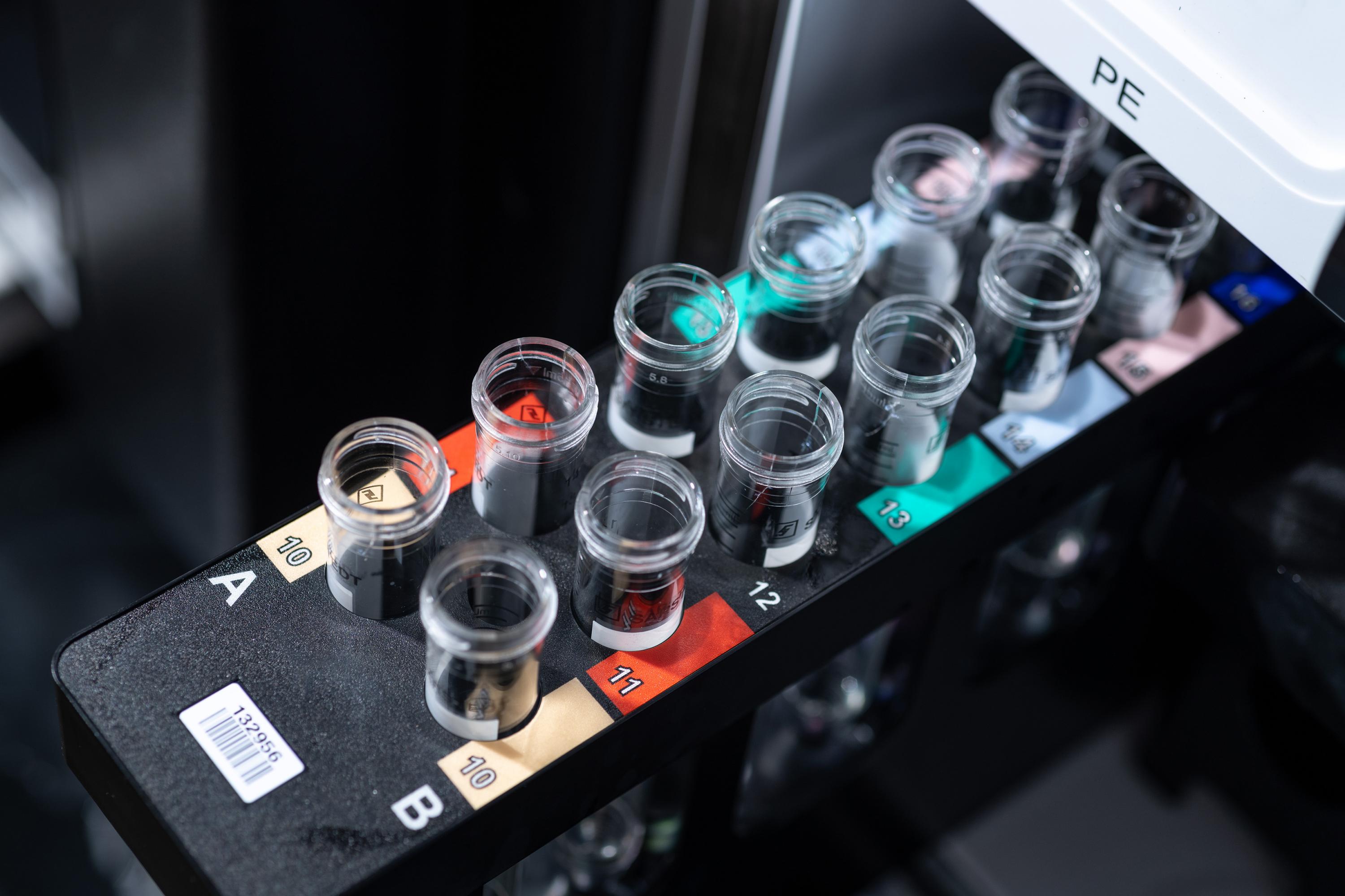 Sample tubes from sequencing equipment are shown in Georgia Tech’s Petit Institute for Bioengineering and Bioscience. (Credit: Rob Felt, Georgia Tech)