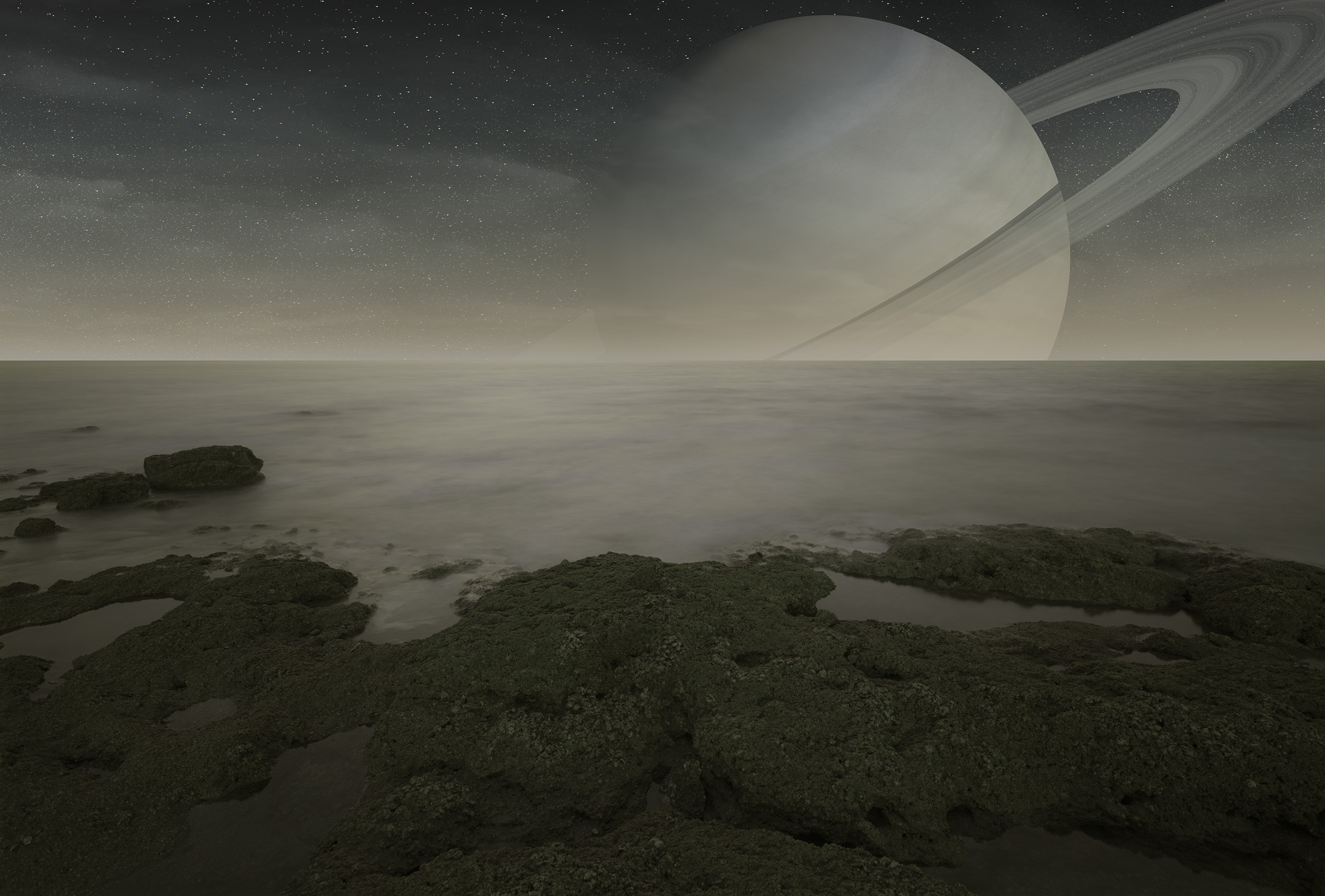 An artist's rendering of the surface of Titan, a moon of Saturn. Courtesy: iPhoto Stock, manjik.