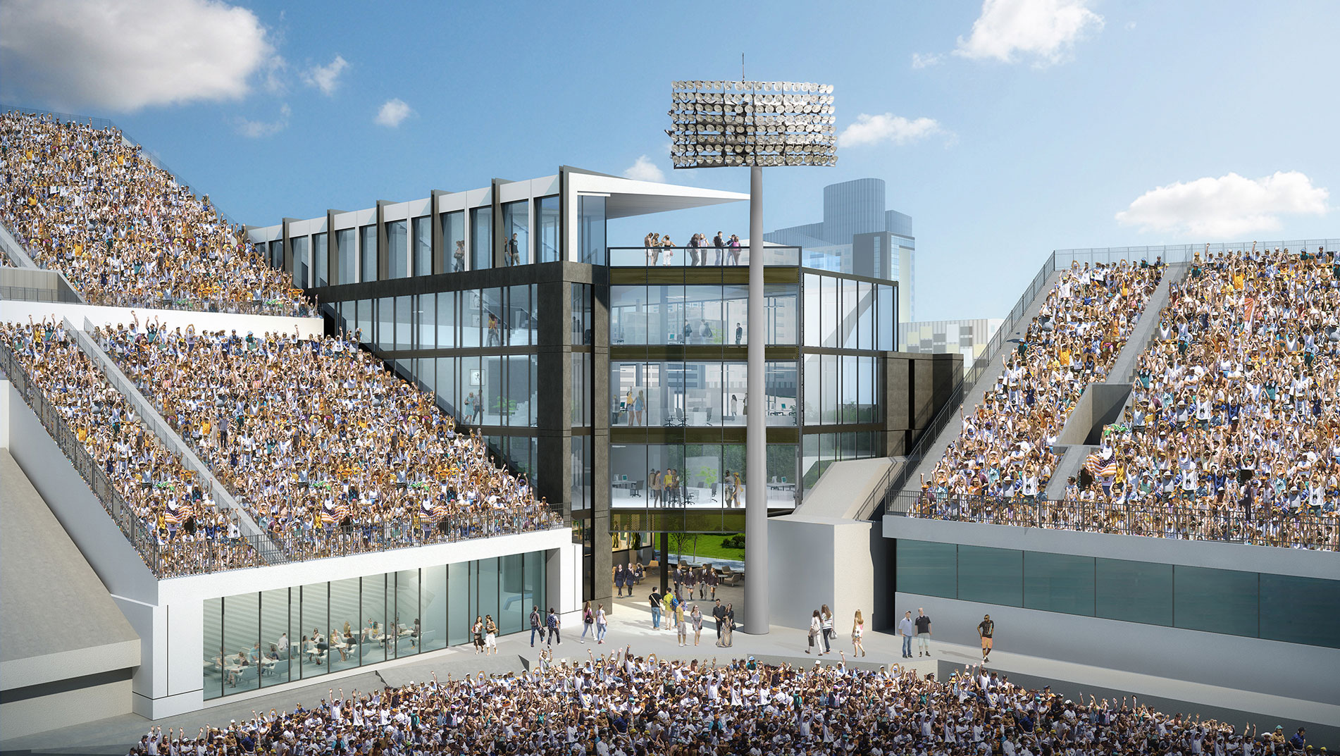 A rendering of the Edge/Rice Center renovation as seen from Bobby Dodd Stadium.
