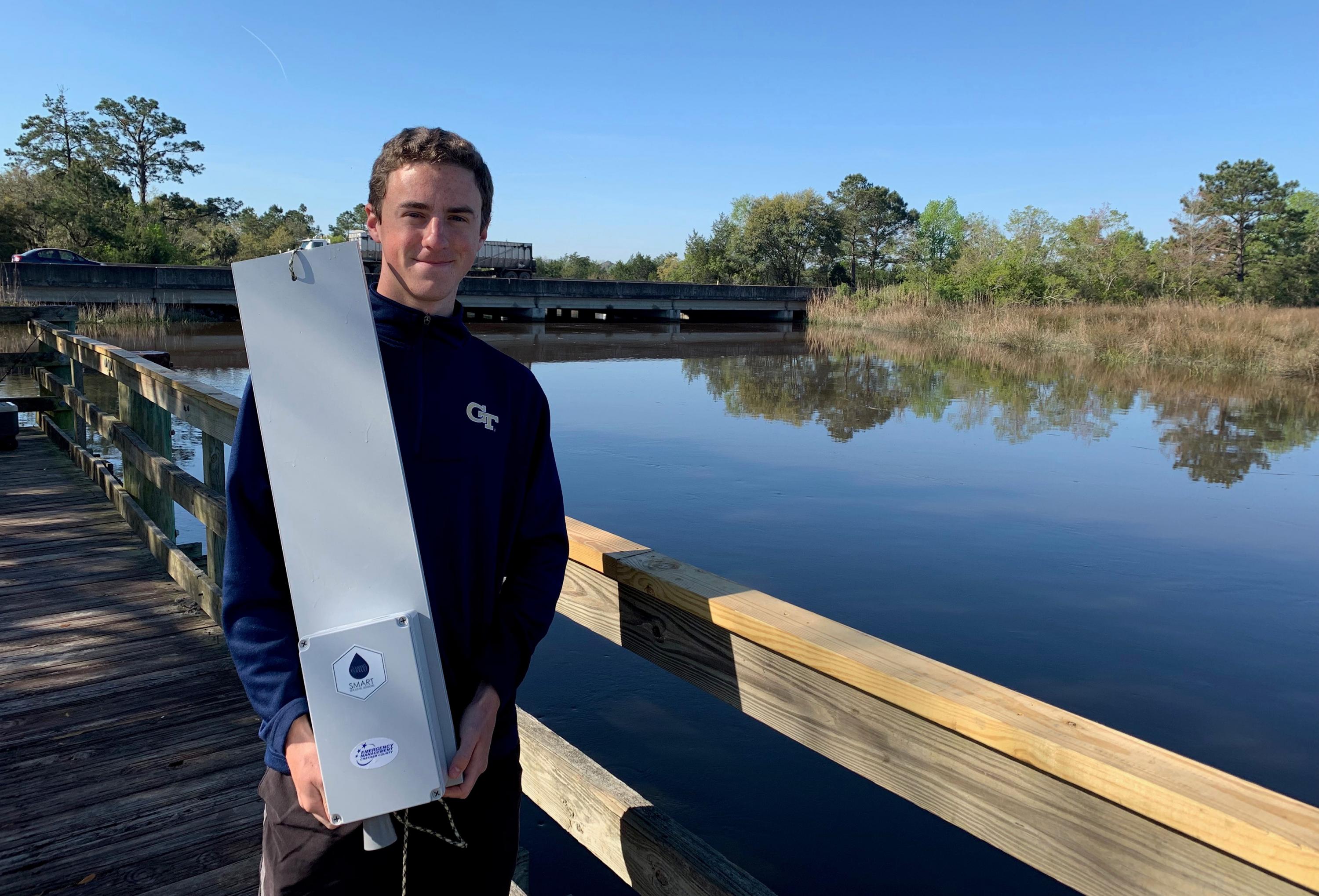 Georgia Tech researchers are working with Chatham County to develop a sensor network partnered with data analytics for more accurate, localized flooding forecasts for improved emergency planning and response. (Credit: Russell Clark, Georgia Tech)
