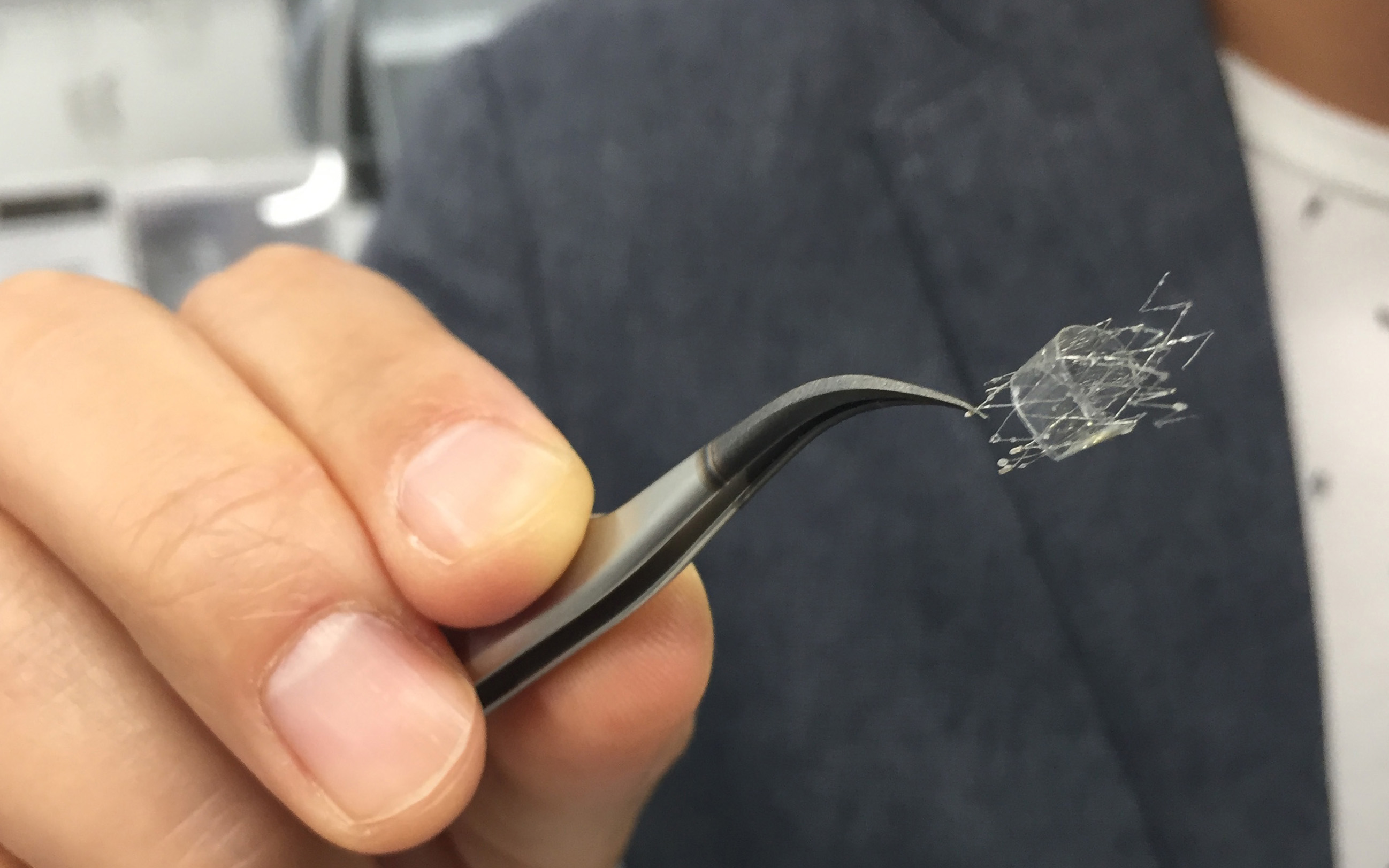 A proof-of-concept flow sensor is shown here on a stent backbone. (Credit: John Toon, Georgia Tech)