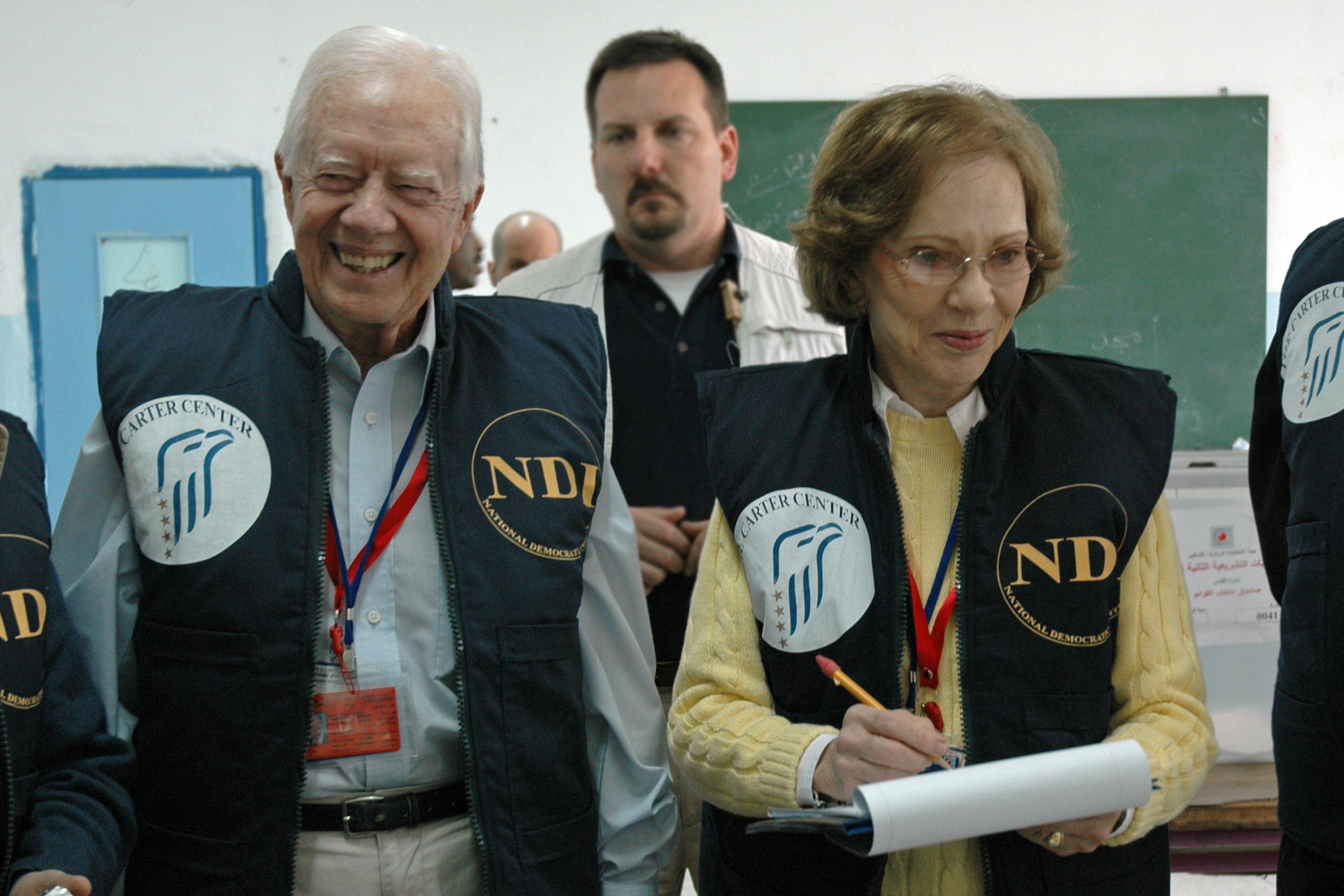 Jimmy and Rosalynn Carter observe the 2006 Palestinian parliamentary elections as part of an 80-member delegation, organized by The Carter Center and the National Democratic Institute. The delegation included elected officials, electoral and human rights experts, regional specialists, and political and civic leaders from North America, the Middle East, Europe, Africa, and Asia.

The Carters are the 2017 recipients of the Ivan Allen Jr. Prize for Social Courage. They are being honored for their partnership a