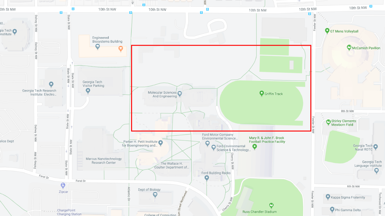 Out of an abundance of caution, Georgia Tech is asking for our community to avoid the area behind the Molecular Science and Engineering building, the adjacent pathway, and the nearby track facility.