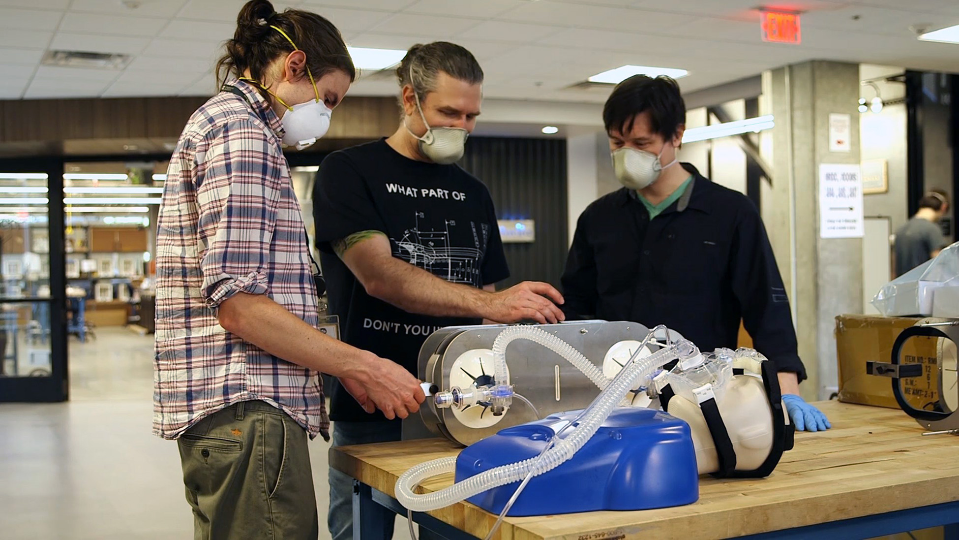 Researchers evaluate operation of a simple, low-cost ventilator based on the resuscitation bags carried in ambulances. (Credit: Steven Norris, Georgia Tech)