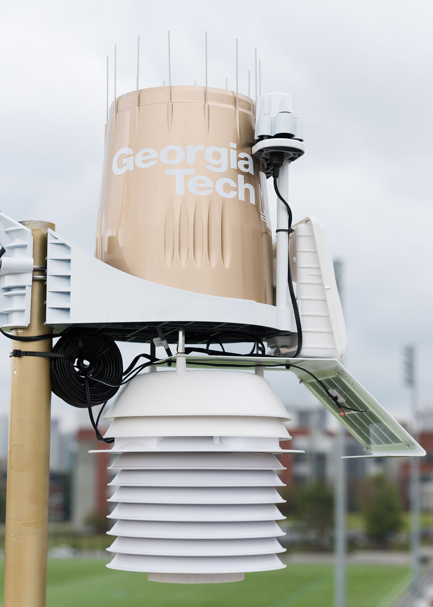 Close-up view of the new WeatherSTEM stations installed on campus.