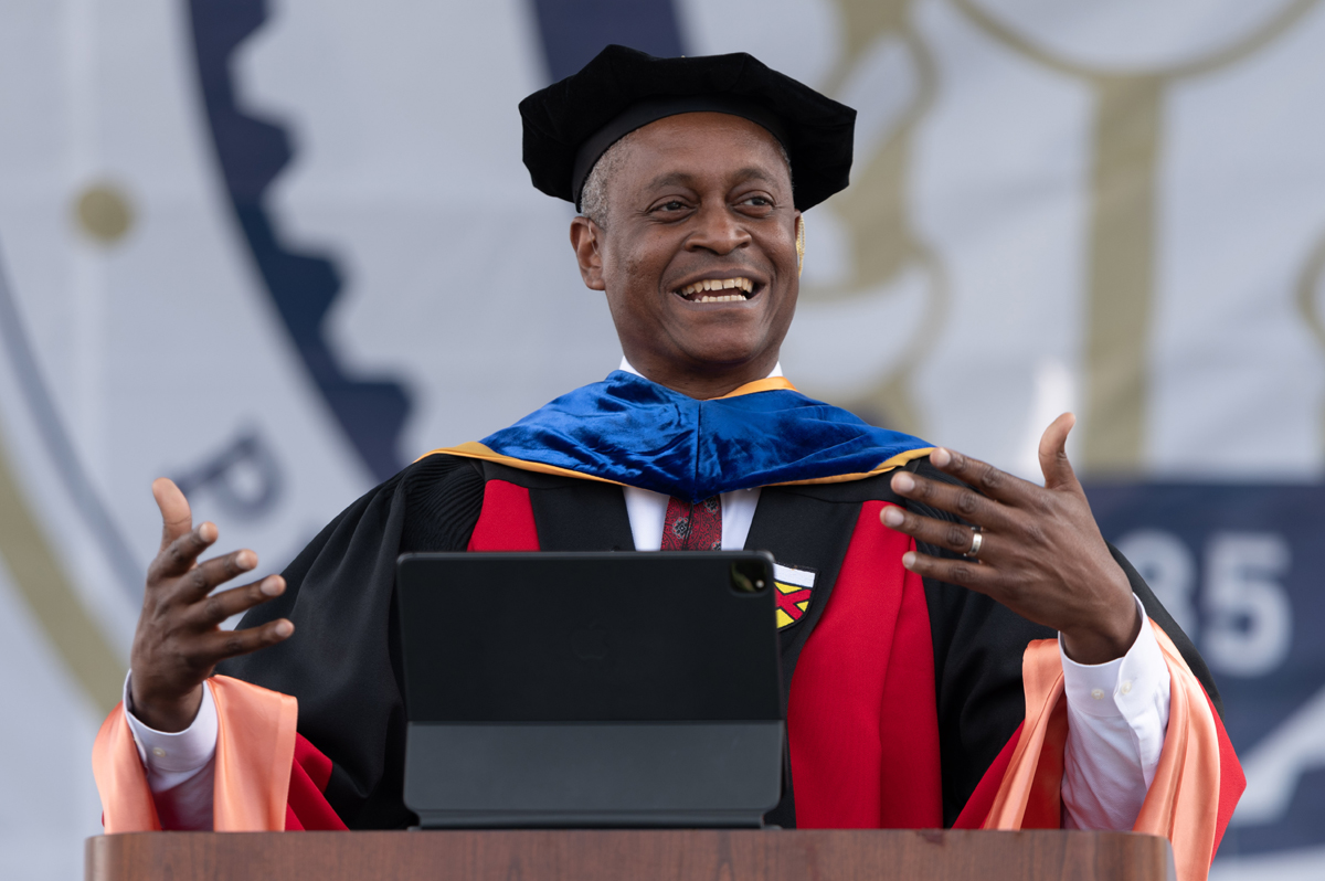 Raphael Bostic speaks at Georgia Tech's Spring 2022 Master's Commencement Ceremony.