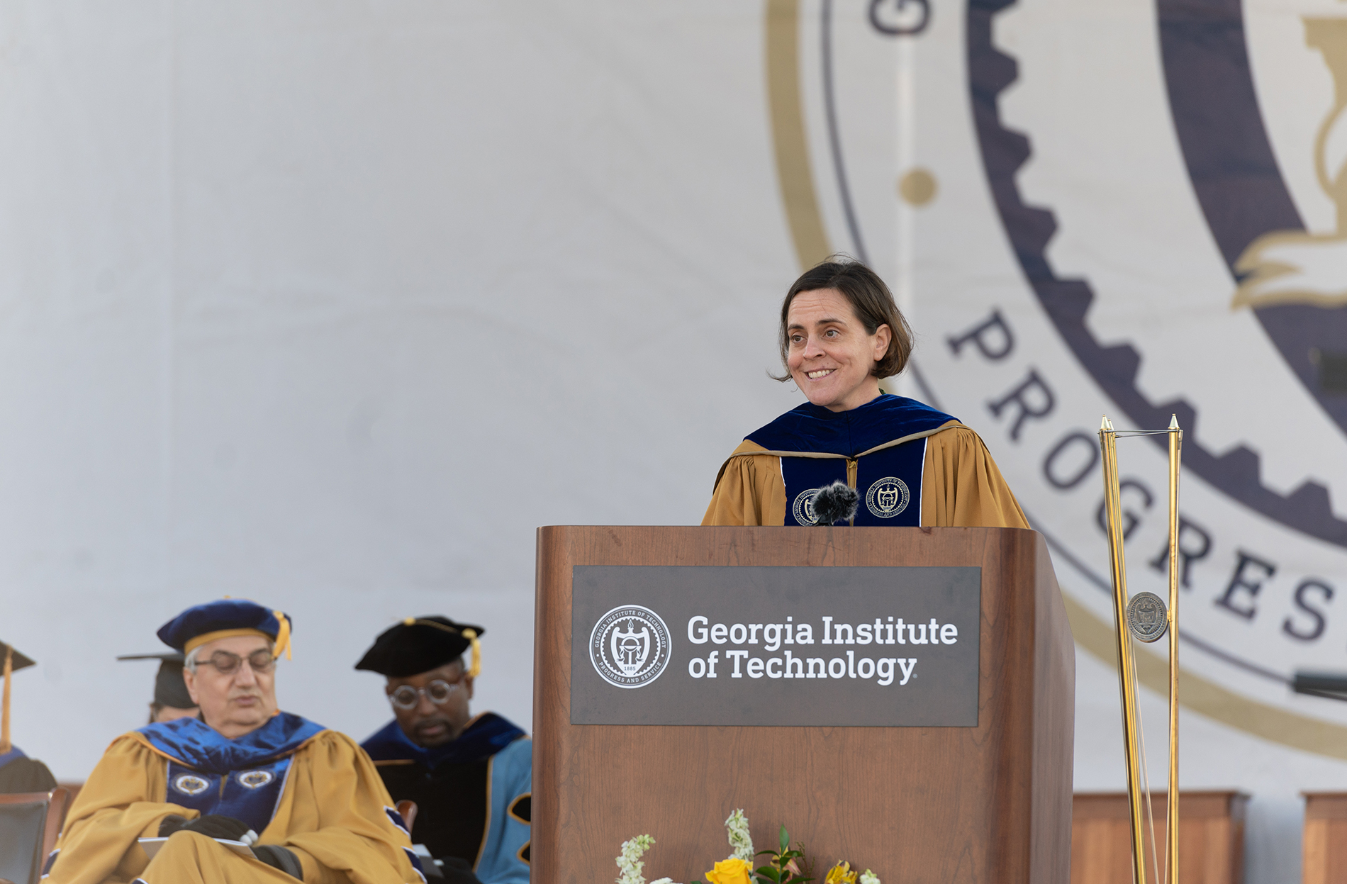 Renee Wegrzyn speaks at the Fall 2022 Master's Commencement Ceremony.
