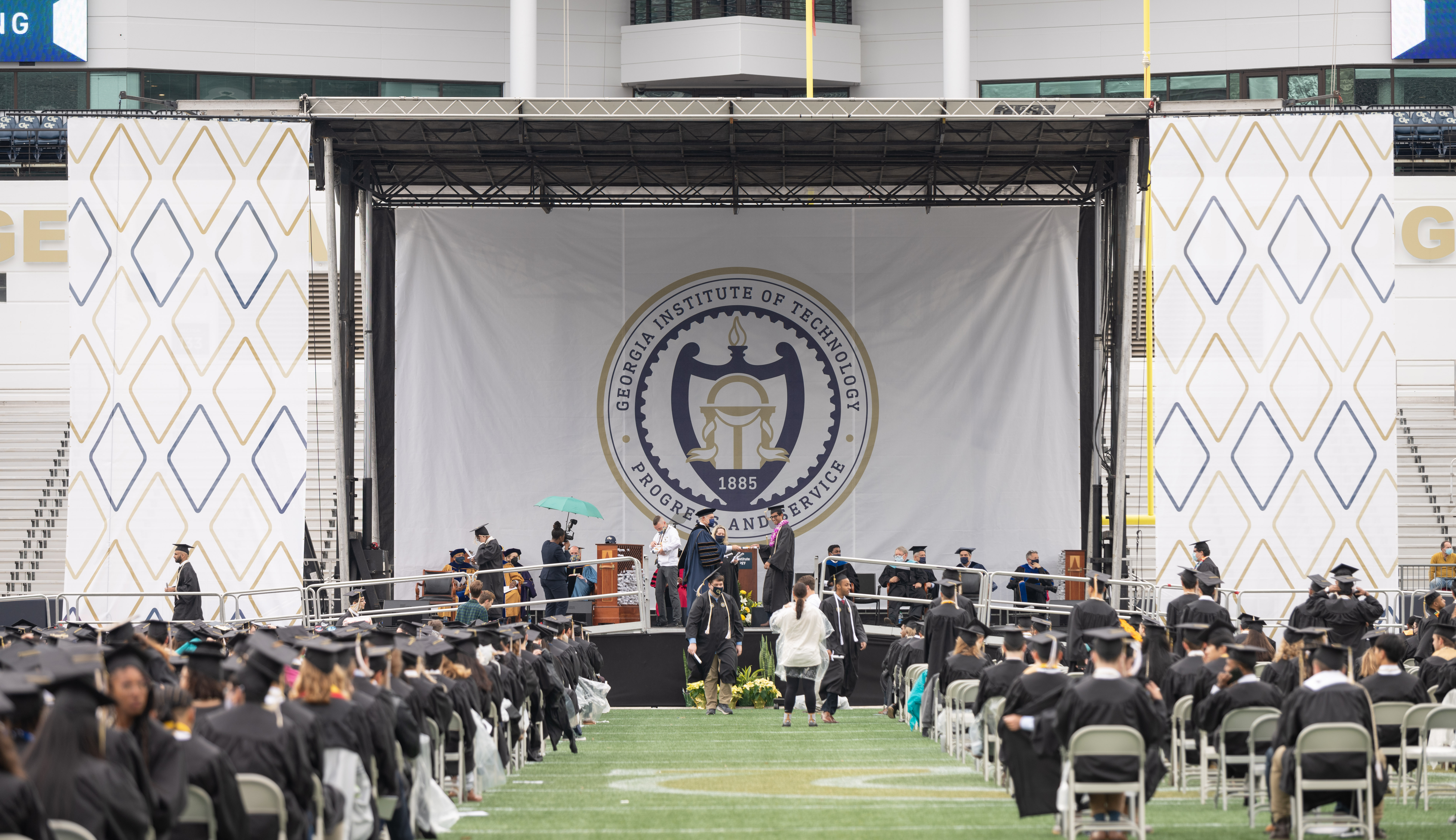 shot of commencement stage in Bobby Dodd Stadium