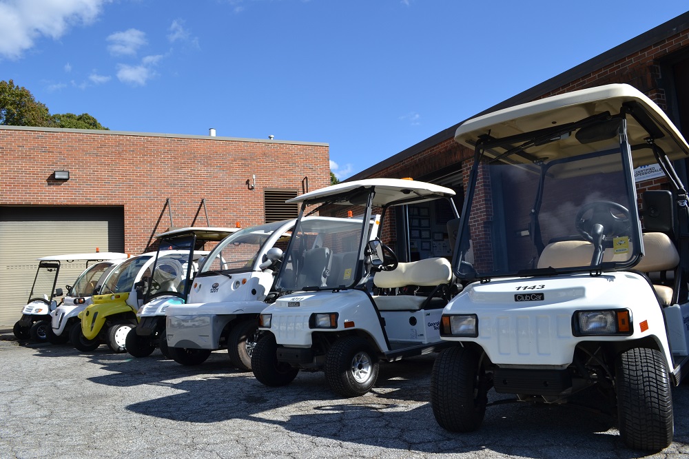 close up of fleet of golf carts