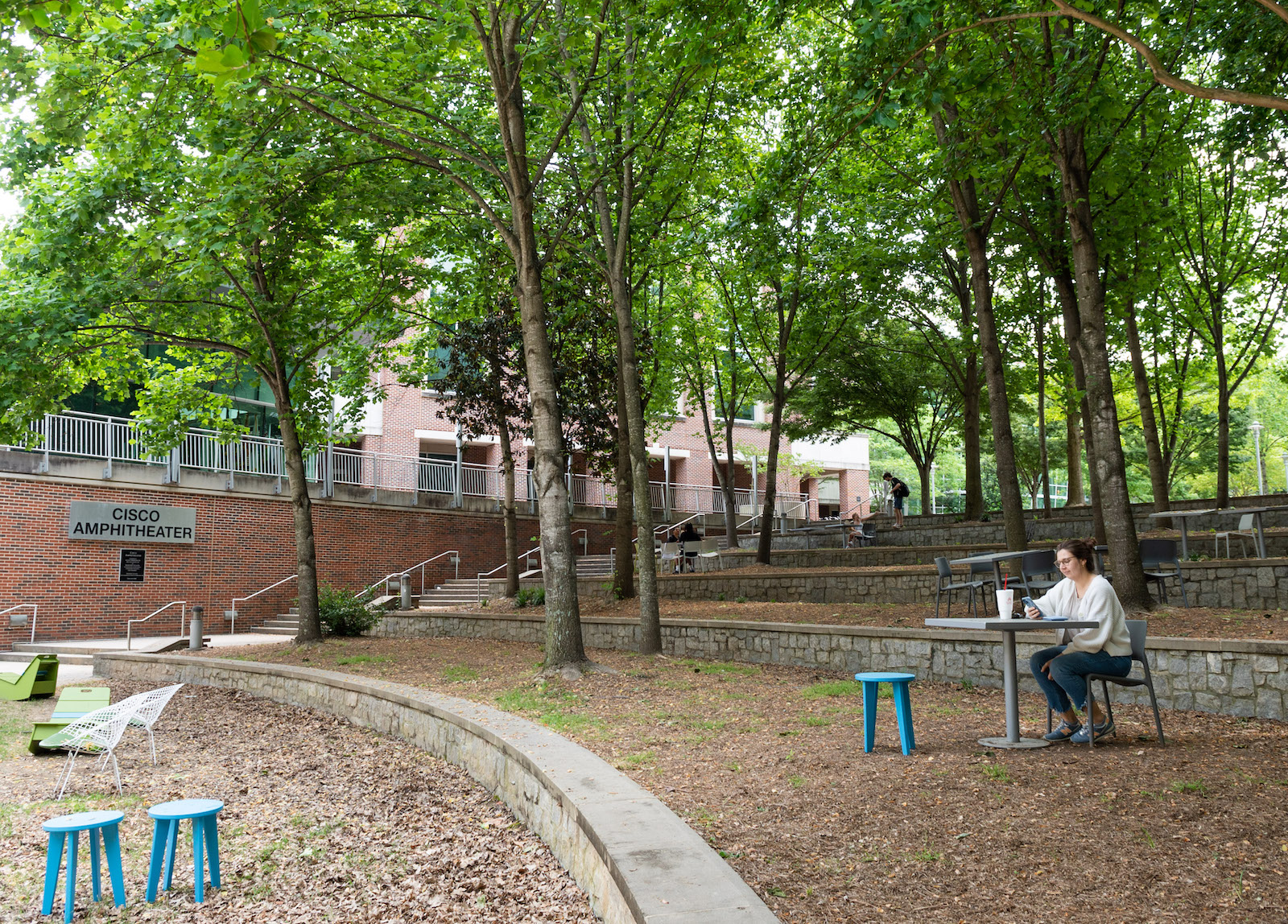 Stephanie Prince in the Cisco Amphitheater near the Biotech Quad. 