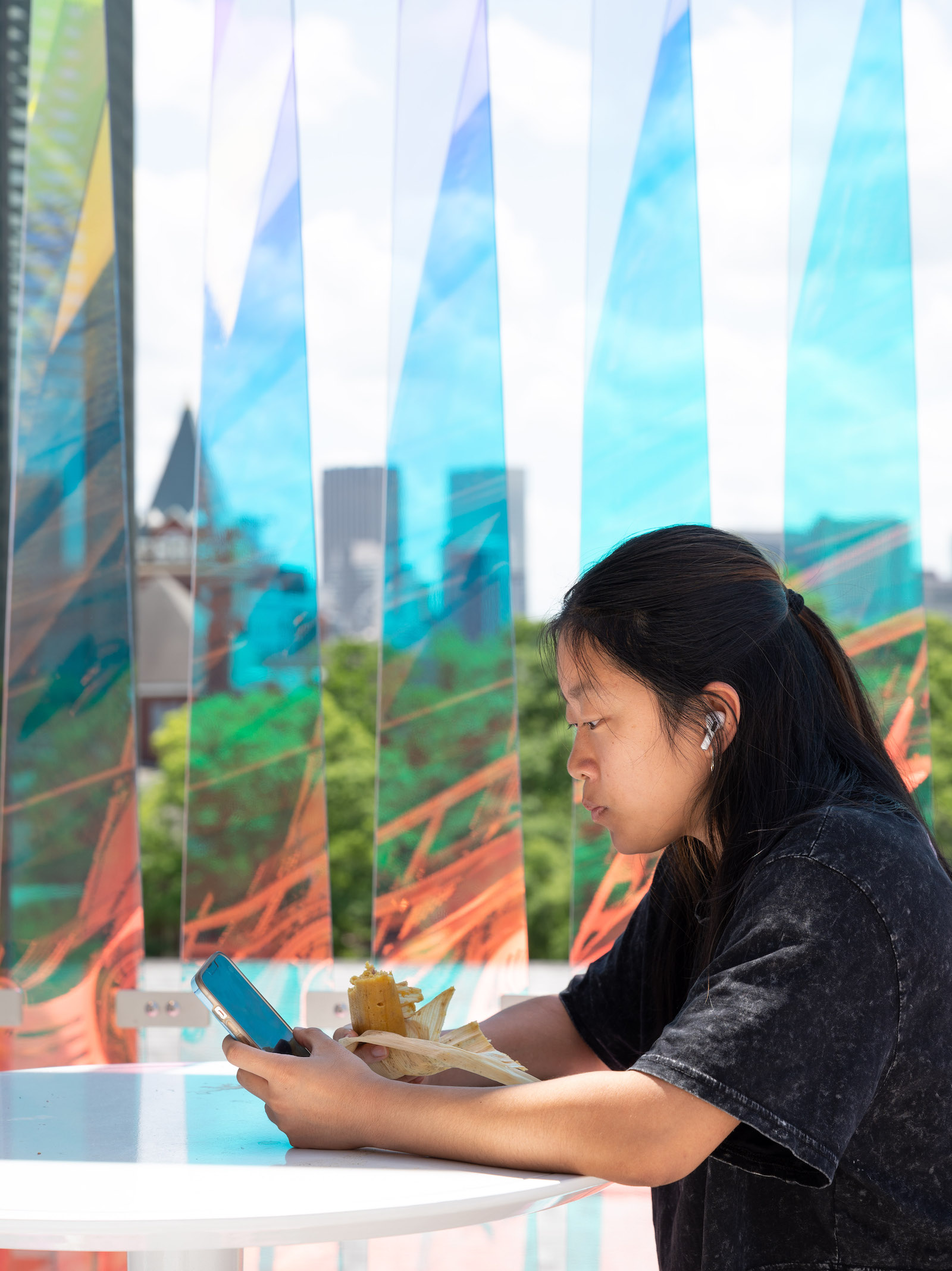 Jeannie Zhang on the roof of the Library. 