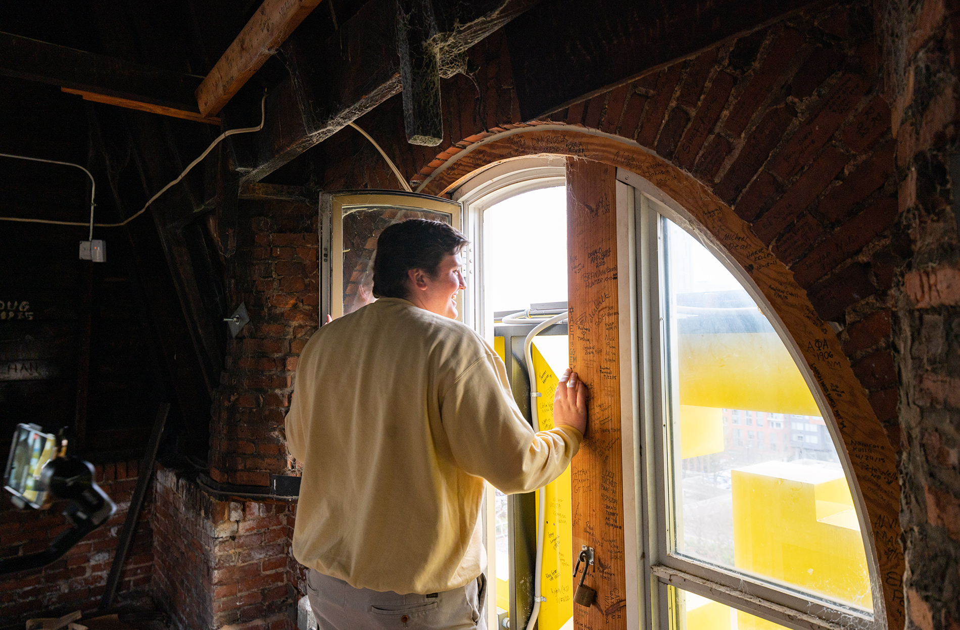 kirby criswell at the top of tech tower