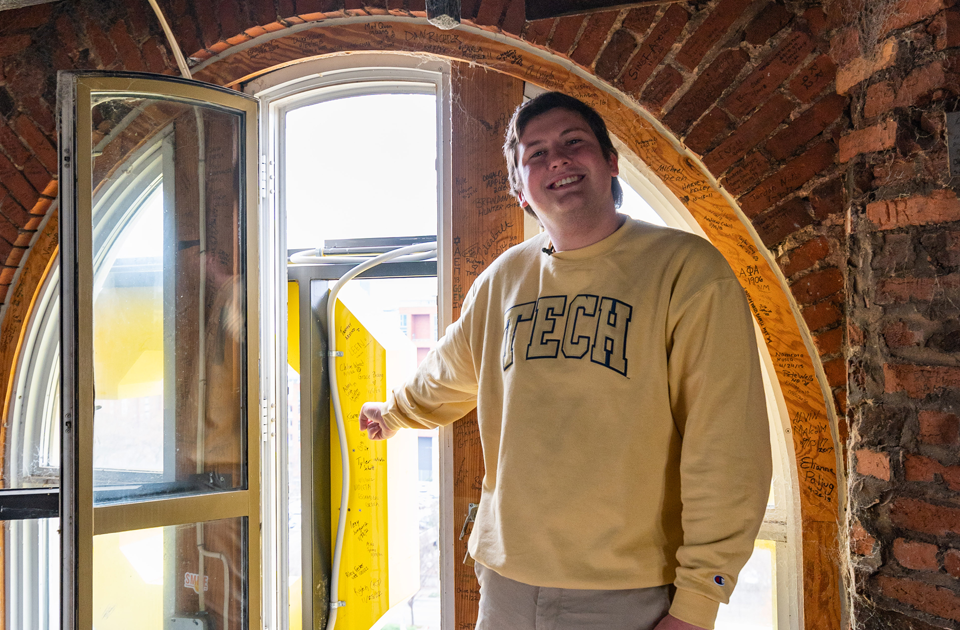 kirby criswell at the top of tech tower