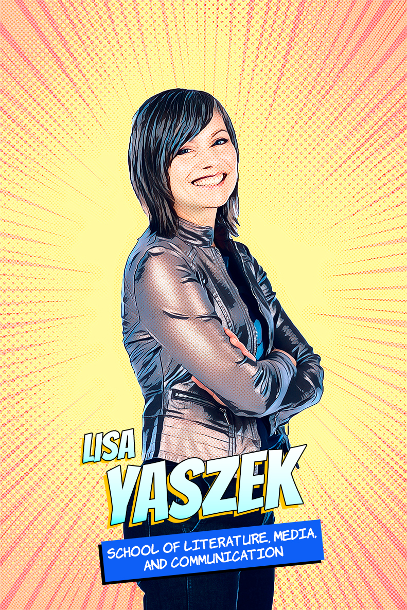 Lisa Yaszek in a comic-styled image.