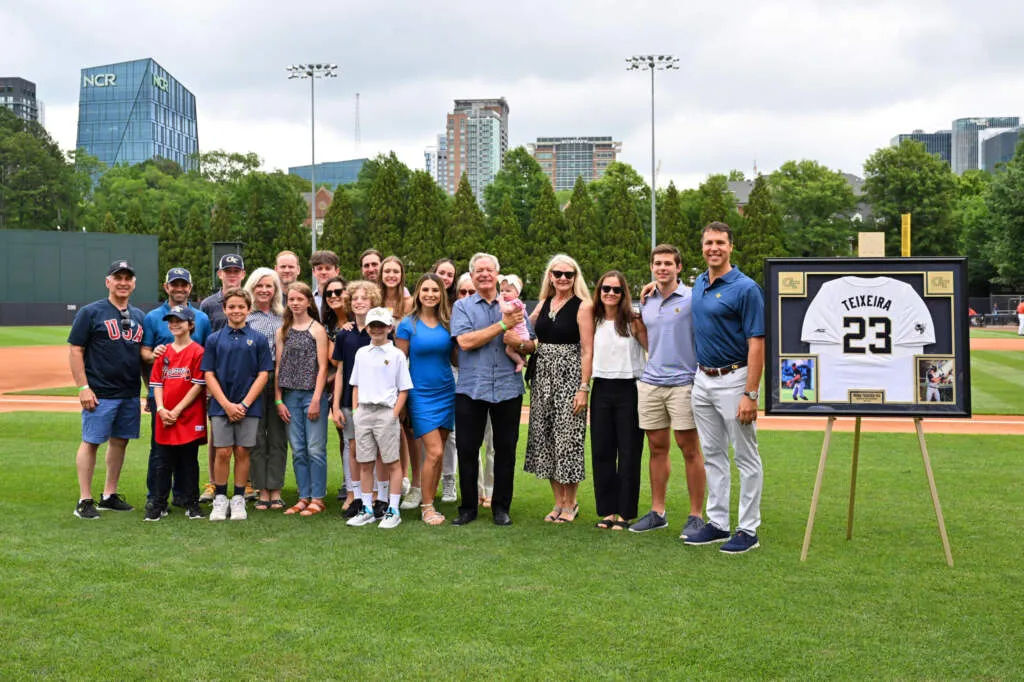 Mark Teixeira and his family, as his jersey is being retired. 